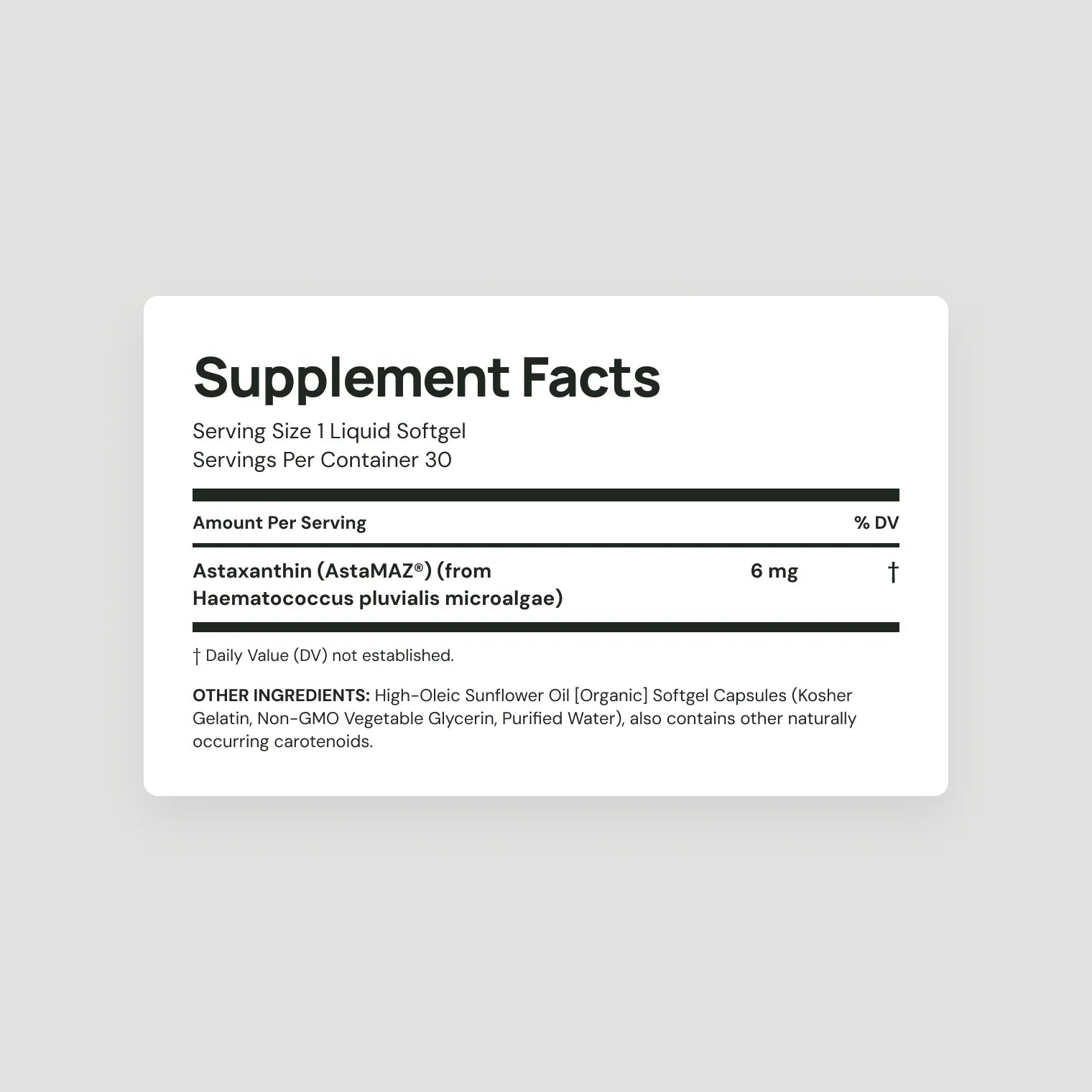 Supplement Facts: New Zealand Astaxanthin (6mg)
