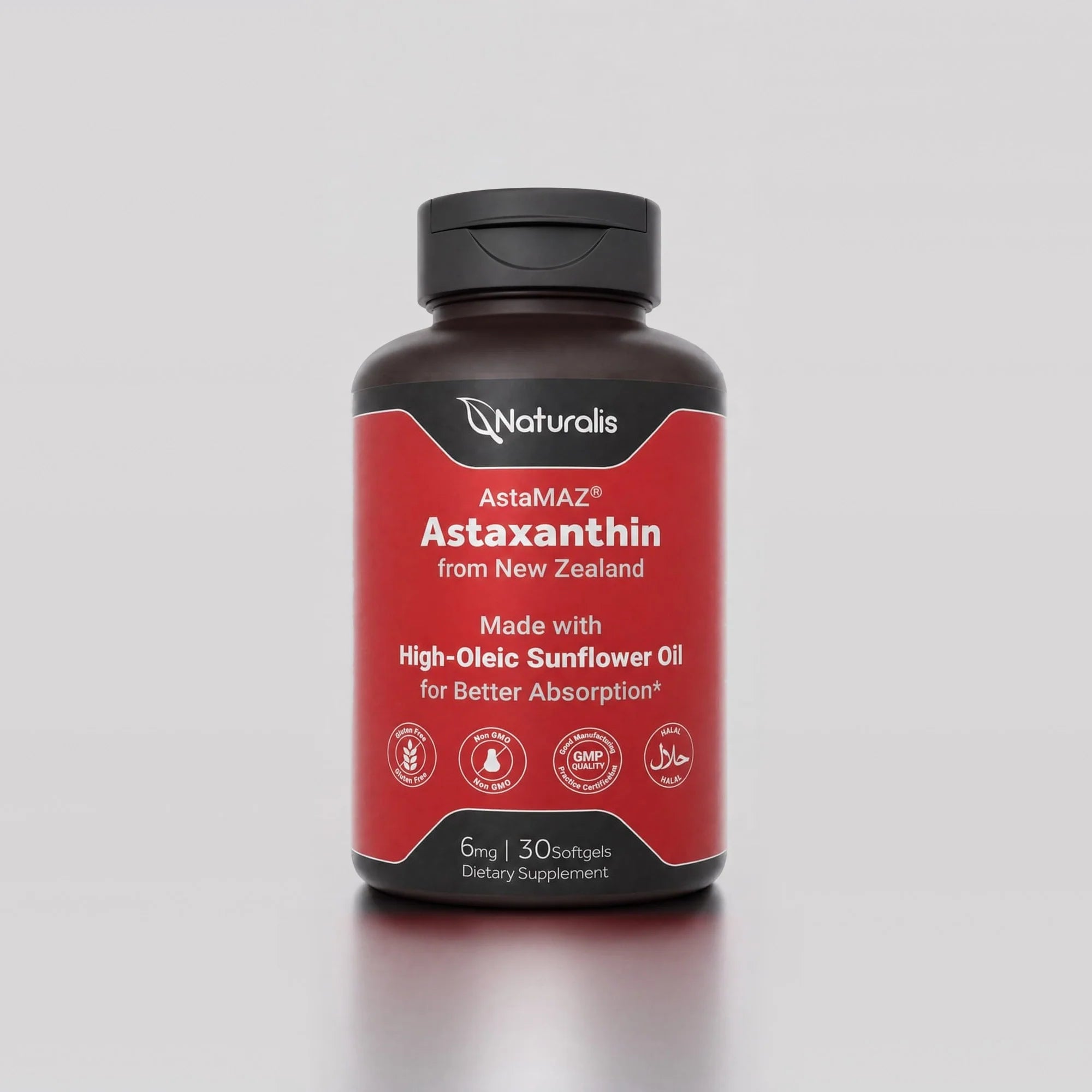Naturalis New Zealand Astaxanthin (6mg) | High Potency with High-Oleic Sunflower Oil | Non-GMO, Soy & Gluten Free packshot