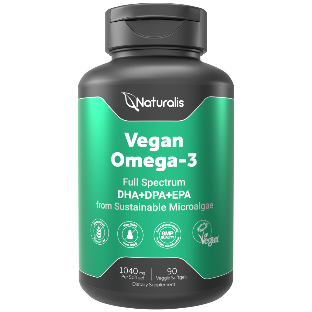 Naturalis Double Strength Vegan Omega 3 DHA, EPA & DPA from Microalgae | Vegan Society Certified, Sustainably Sourced, True Full Spectrum