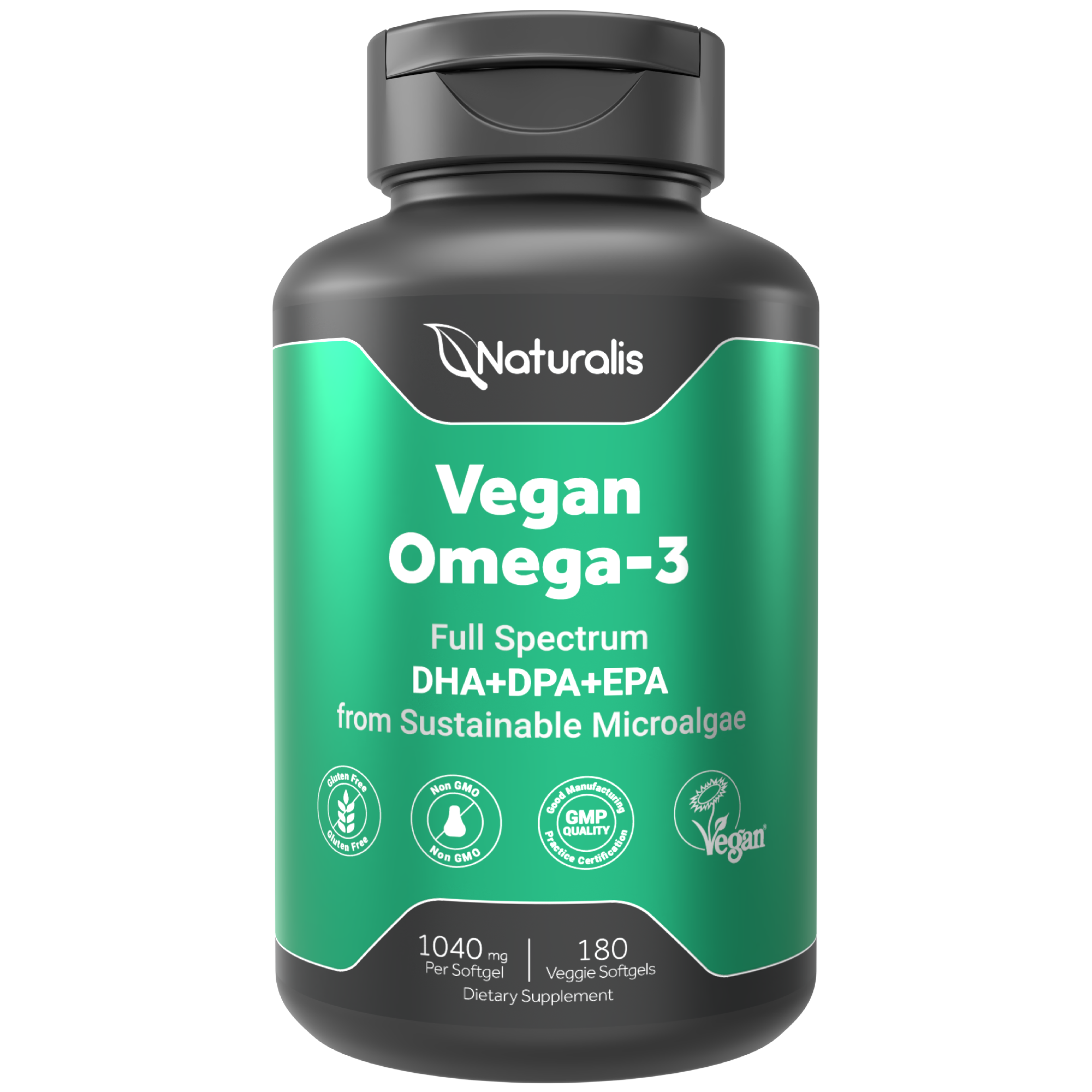 Naturalis Double Strength Vegan Omega 3 DHA, EPA & DPA from Microalgae | Vegan Society Certified, Sustainably Sourced, True Full Spectrum