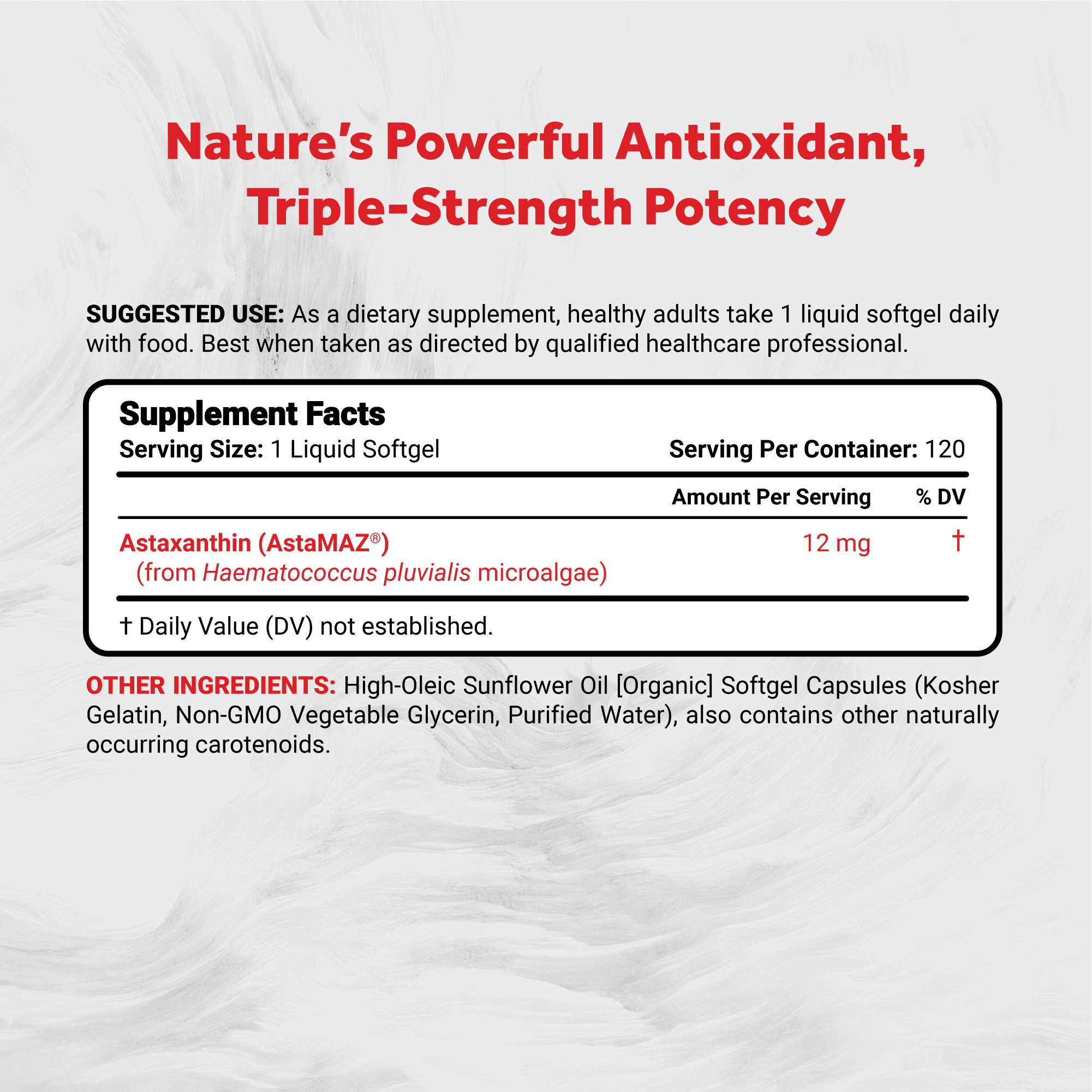 Naturalis New Zealand Astaxanthin (12mg) | Triple Strength with High-Oleic Sunflower Oil | Non-GMO, Soy & Gluten Free