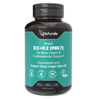 Naturalis Vegan Vitamin D3+K2 | 5000 IU Algae D3 + 120mcg MK7, in Olive Oil for Bone & Immune Health*