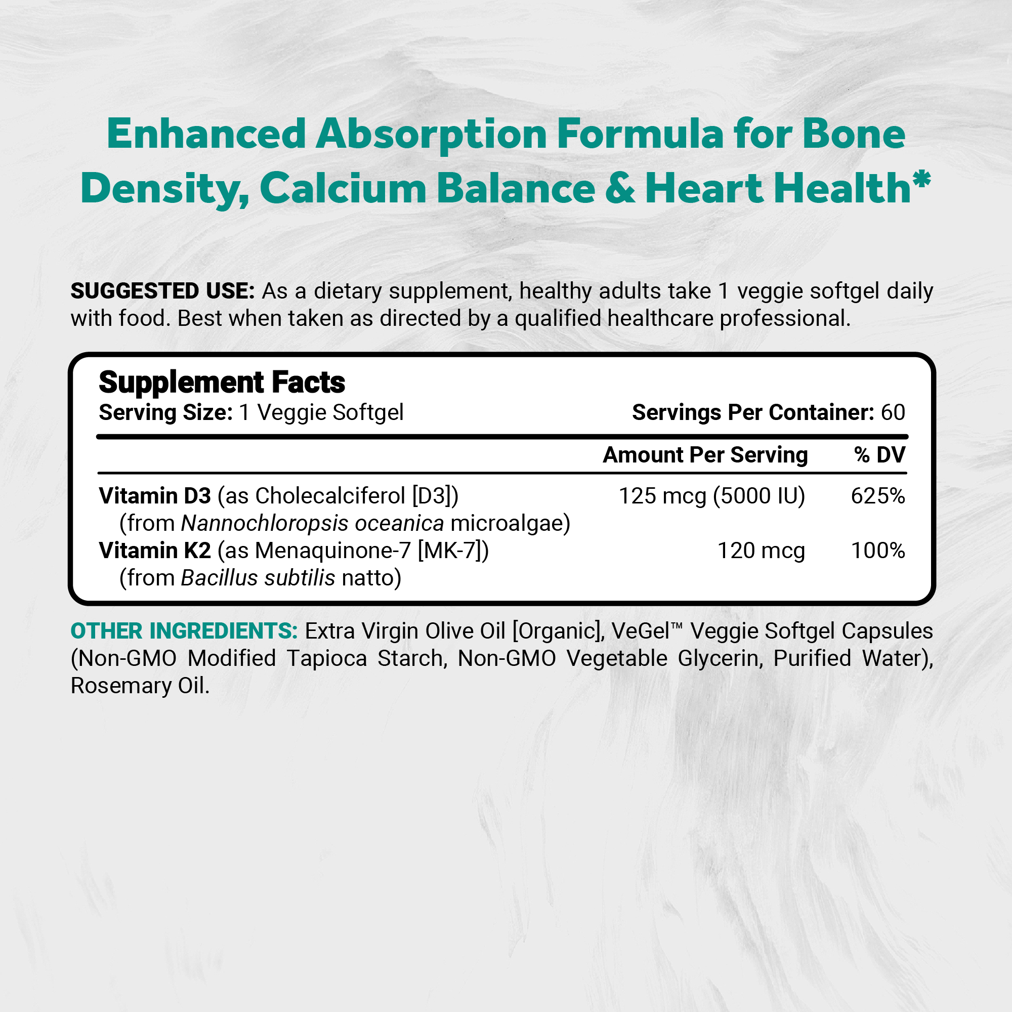 Naturalis Vegan Vitamin D3+K2 from Algae | 5000 IU D3 with 120mcg MK7 | Vegan Society Certified,Sustainably Sourced,Better Than Animal Derived | Better Support for Bone & Immune Health*