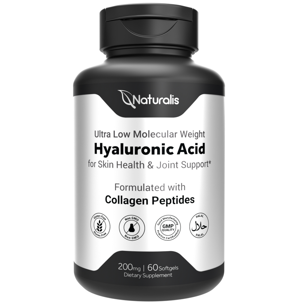 Naturalis Hyaluronic Acid 200mg, 10x Better Absorption Ultra Low Molecular Weight with Collagen, Biotin, Selenium & Vitamin E | Hair, Skin, Nails & Joint Supplements