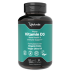 Naturalis Vegan Certified Vitamin D3 125mcg (5000IU) with AlgaeD3 | Vegan, Non-GMO, Soy & Gluten Free | Naturally Derived in New Zealand | Bone & Immune Support