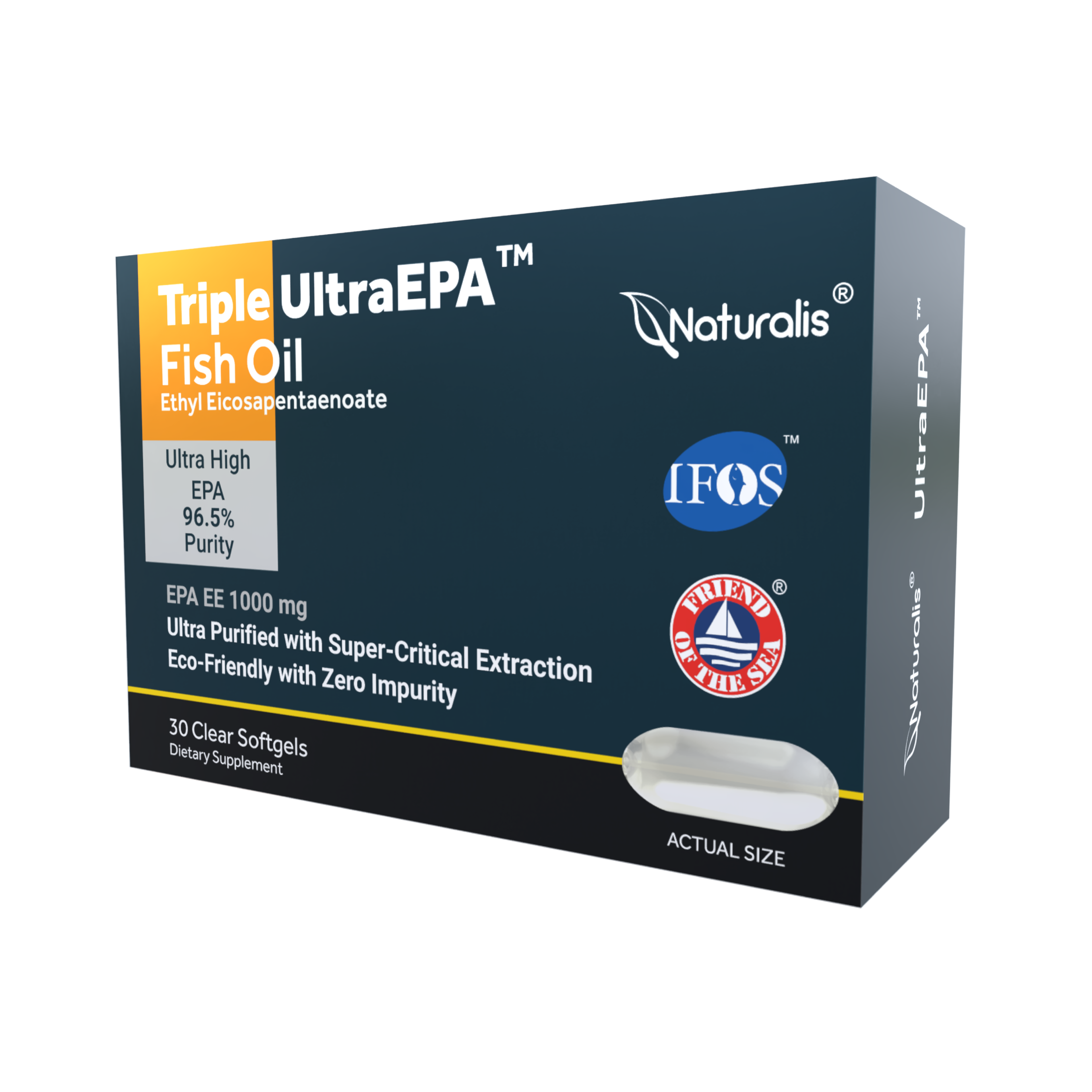 Naturalis Triple Strength UltraEPA™ EPA 1000mg | Pharmaceutical Grade High Purity 99% Omega-3 with 96.5% EPA Burpless Fish Oil | IFOS Certified, Sustainably Sourced, Non-GMO | 30 Softgels
