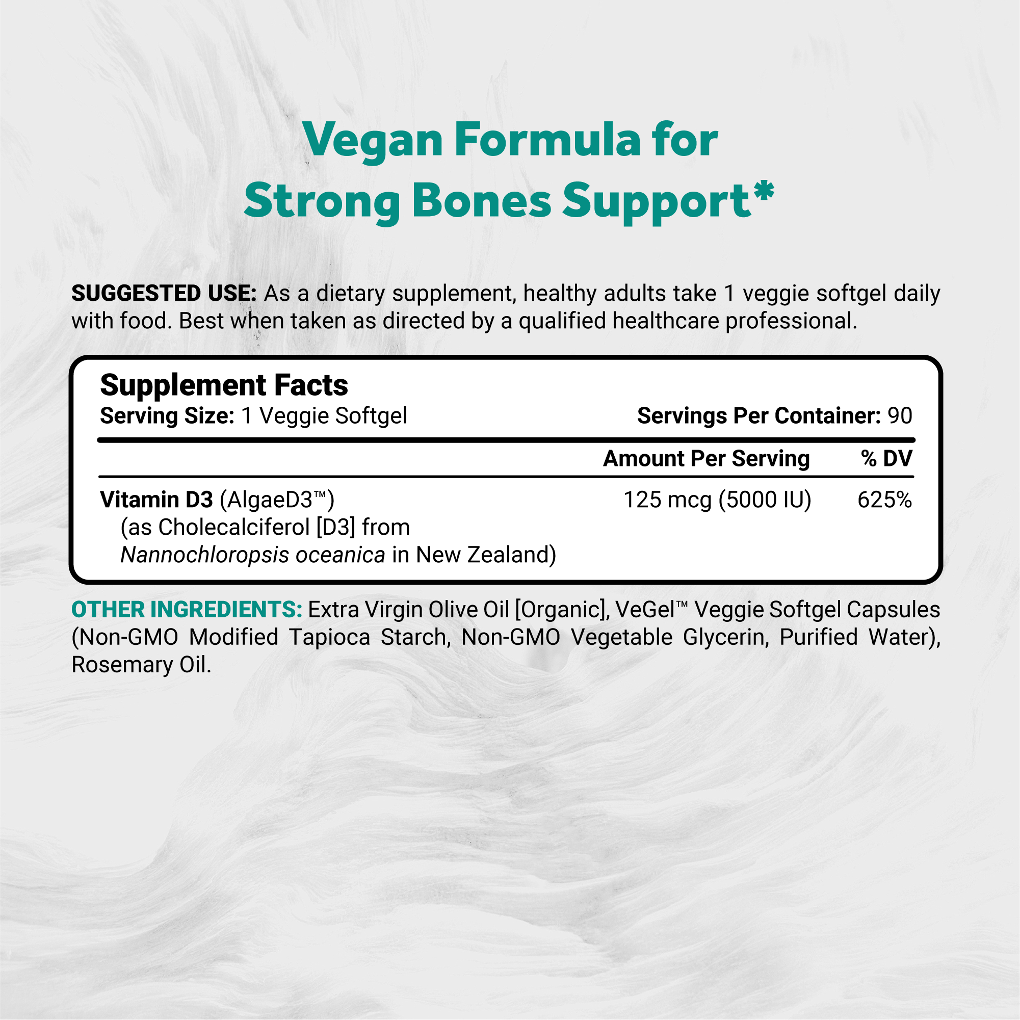 Naturalis Vegan Certified Vitamin D3 125mcg (5000IU) with AlgaeD3 | Vegan, Non-GMO, Soy & Gluten Free | Naturally Derived in New Zealand | Bone & Immune Support