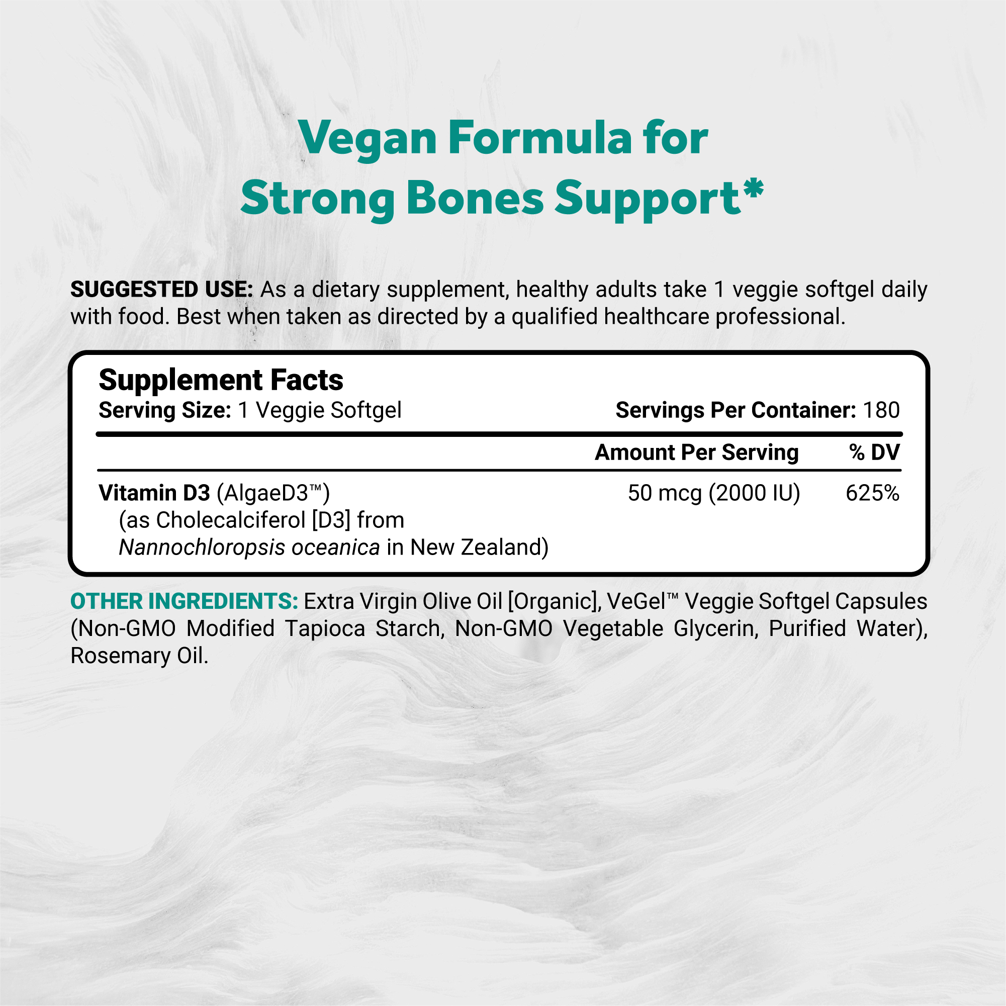 Naturalis Vegan Certified Vitamin D3 50mcg (2000IU) with AlgaeD3 | Vegan, Non-GMO, Soy & Gluten Free | Naturally Derived in New Zealand | Bone & Immune Support