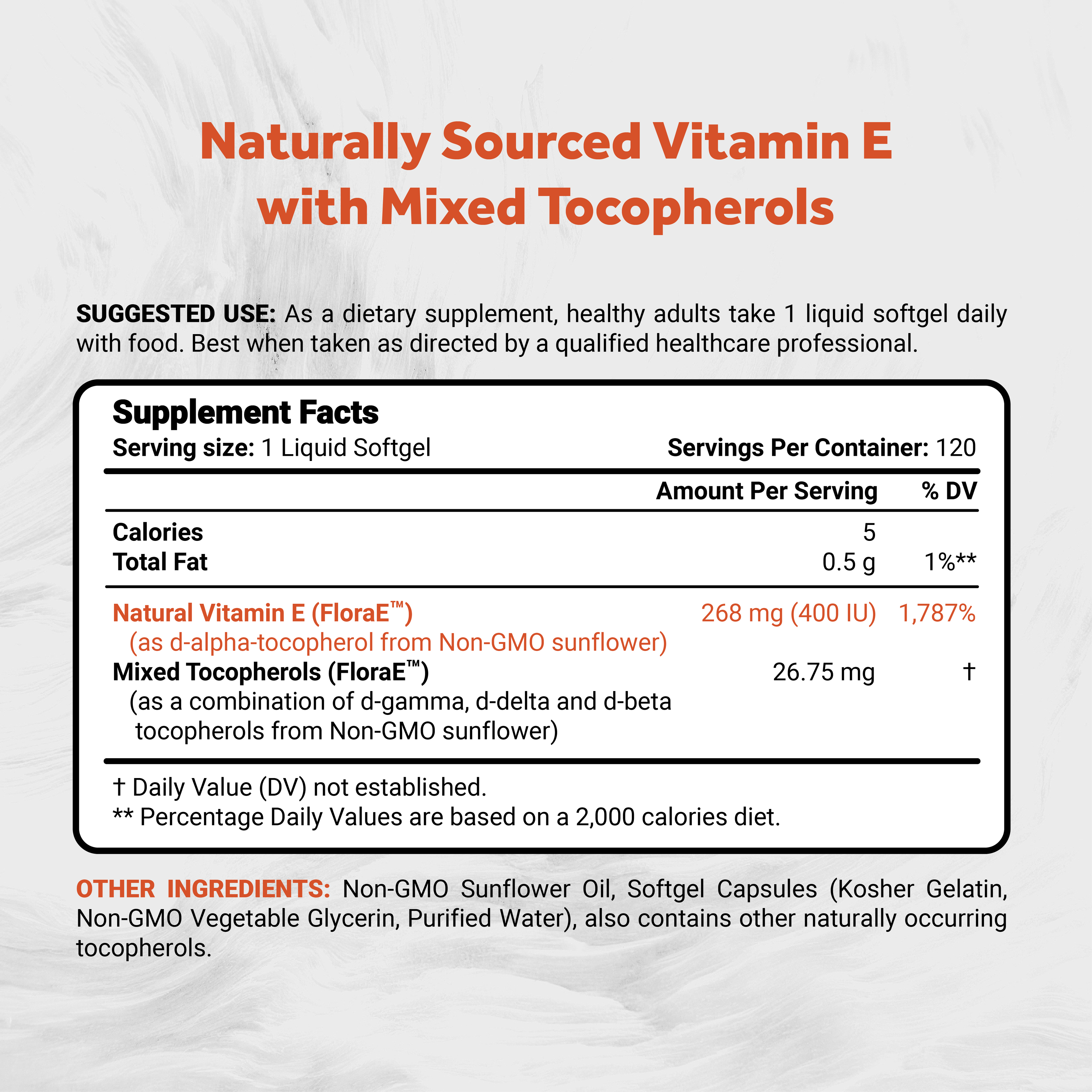 Naturalis Sunflower Vitamin E 268mg (400 IU) with Mixed Tocopherols | Essential Skin Vitamin & Immune Support | Non-GMO, Soy & Gluten Free