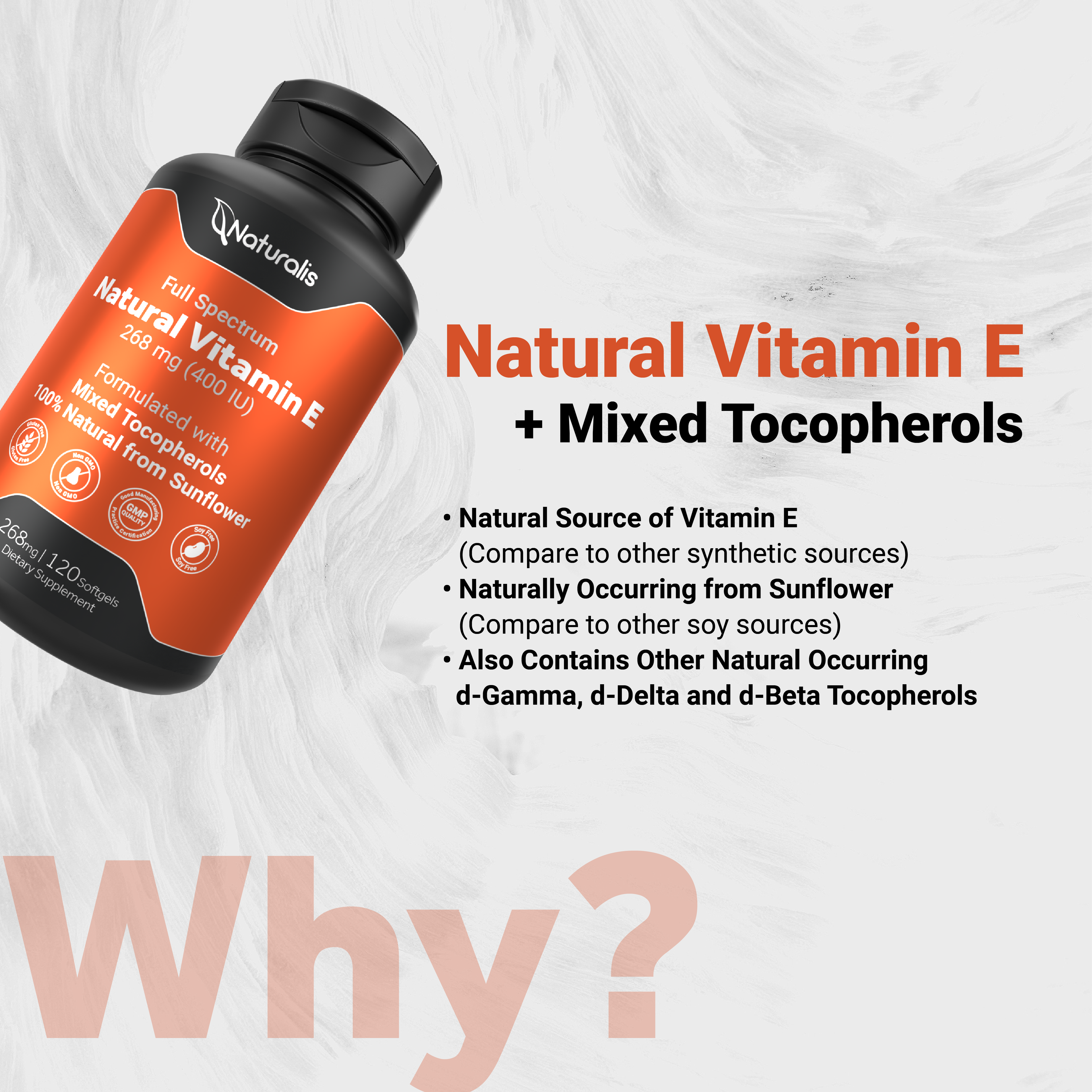 Naturalis Sunflower Vitamin E 268mg (400 IU) with Mixed Tocopherols | Essential Skin Vitamin & Immune Support | Non-GMO, Soy & Gluten Free