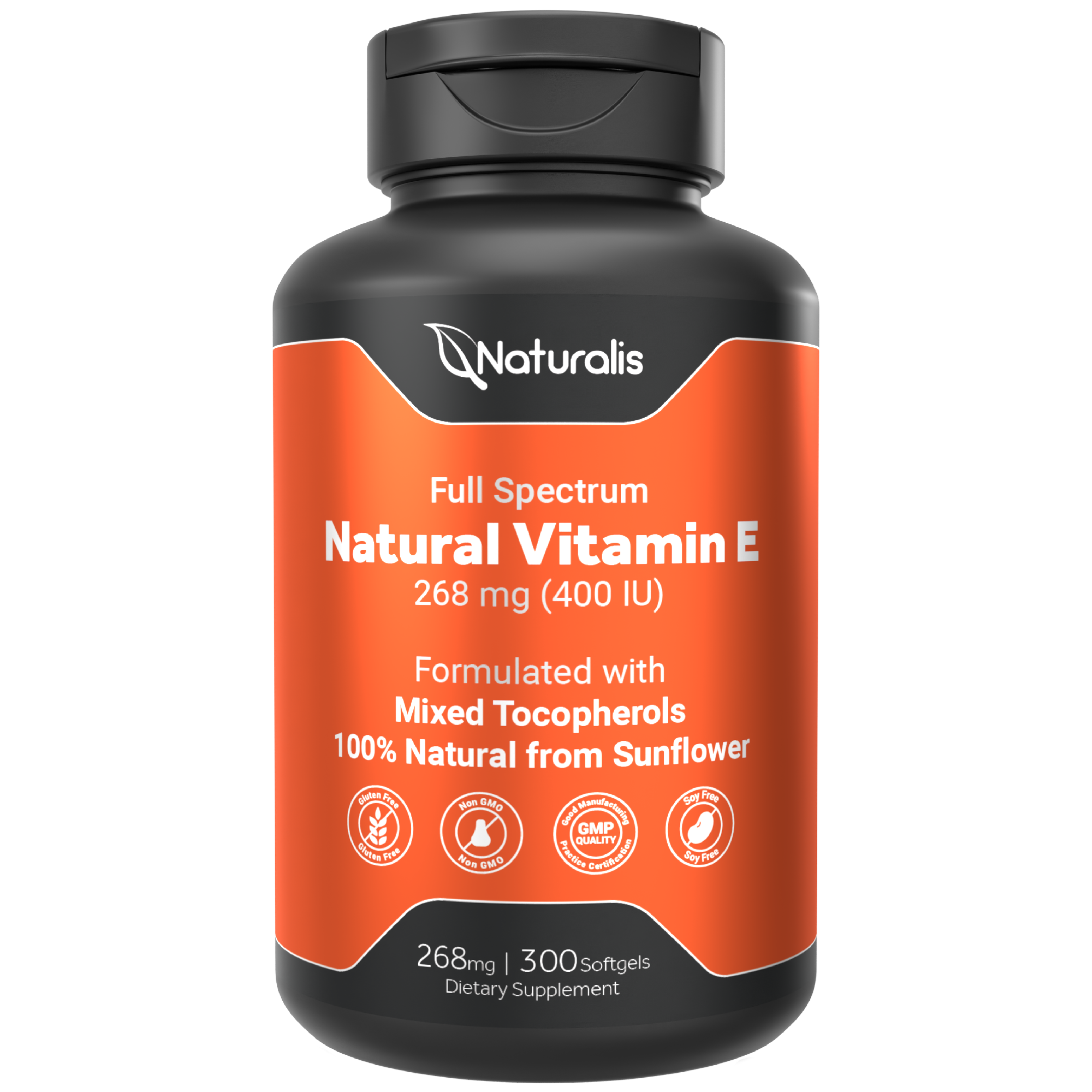 Naturalis Sunflower Vitamin E 268mg (400 IU) with Mixed Tocopherols | Essential Skin Vitamin & Immune Support | Non-GMO, Soy & Gluten Free