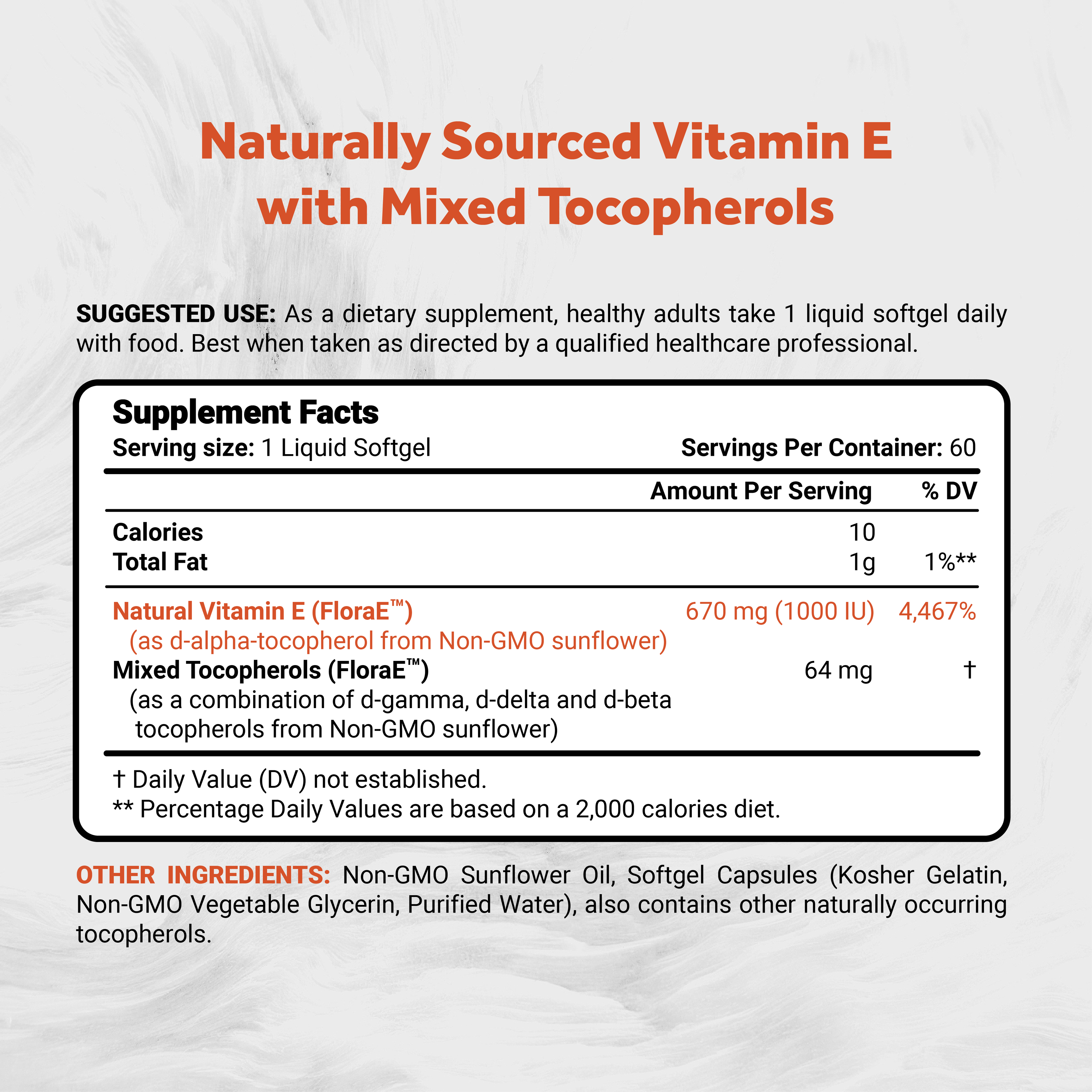Naturalis Sunflower Vitamin E 670mg (1000 IU) with Mixed Tocopherols | Essential Skin Vitamin & Immune Support | Non-GMO, Soy & Gluten Free