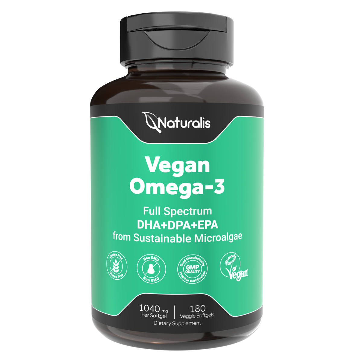 Naturalis Double-Strength Vegan Omega-3 | Full-Spectrum DHA, EPA & DPA from Algae, 1 Softgel/Day