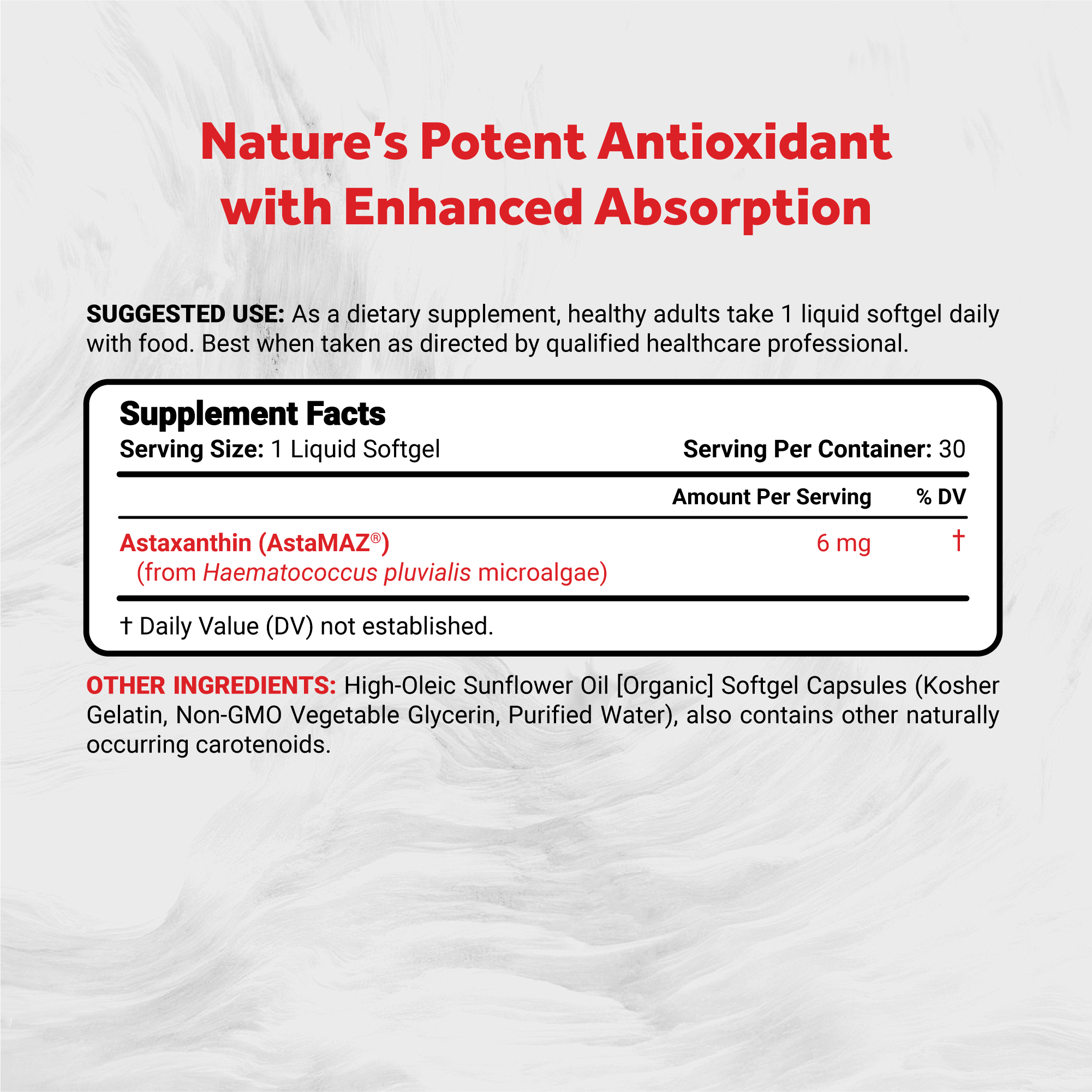 Naturalis New Zealand Astaxanthin (6mg) | High Potency with High-Oleic Sunflower Oil | Non-GMO, Soy & Gluten Free