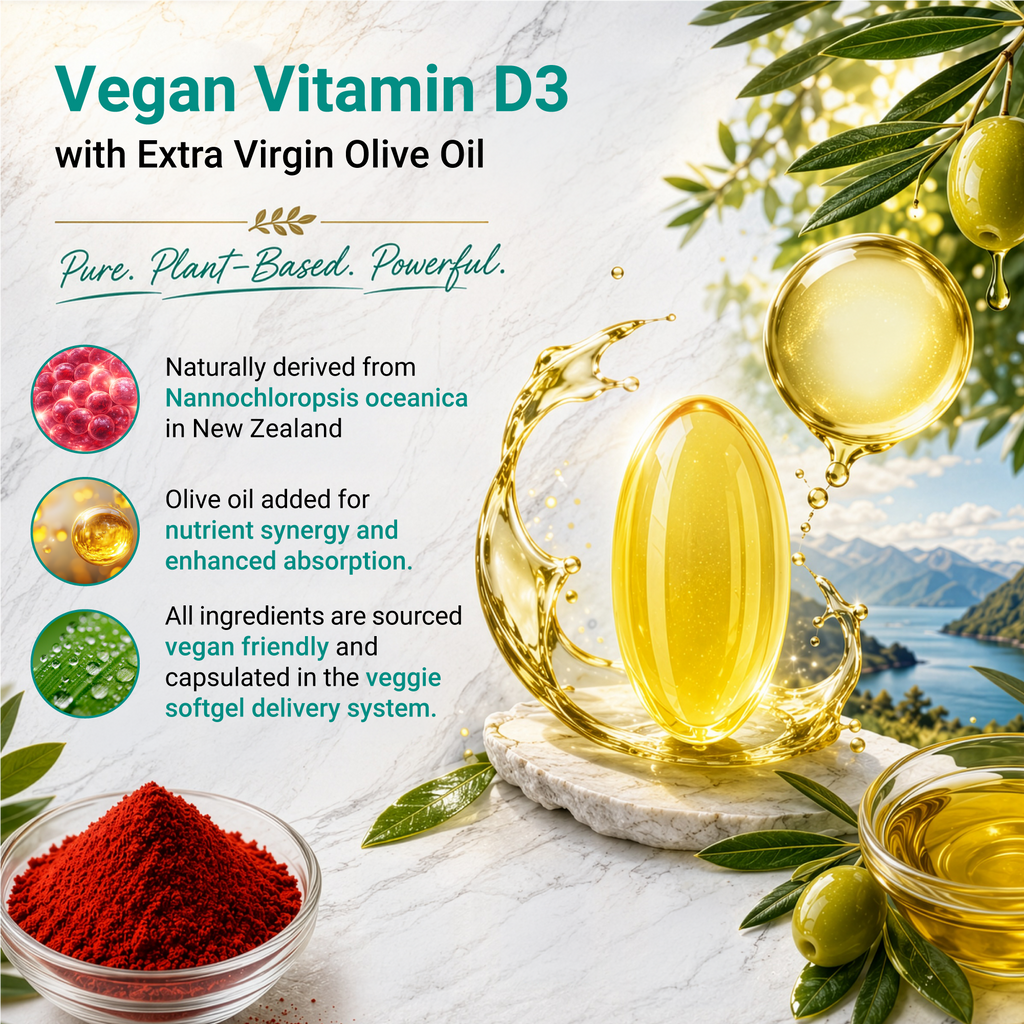 Naturalis Vegan Certified Vitamin D3 50mcg (2000IU) with AlgaeD3 | Vegan, Non-GMO, Soy & Gluten Free | Naturally Derived in New Zealand | Bone & Immune Support