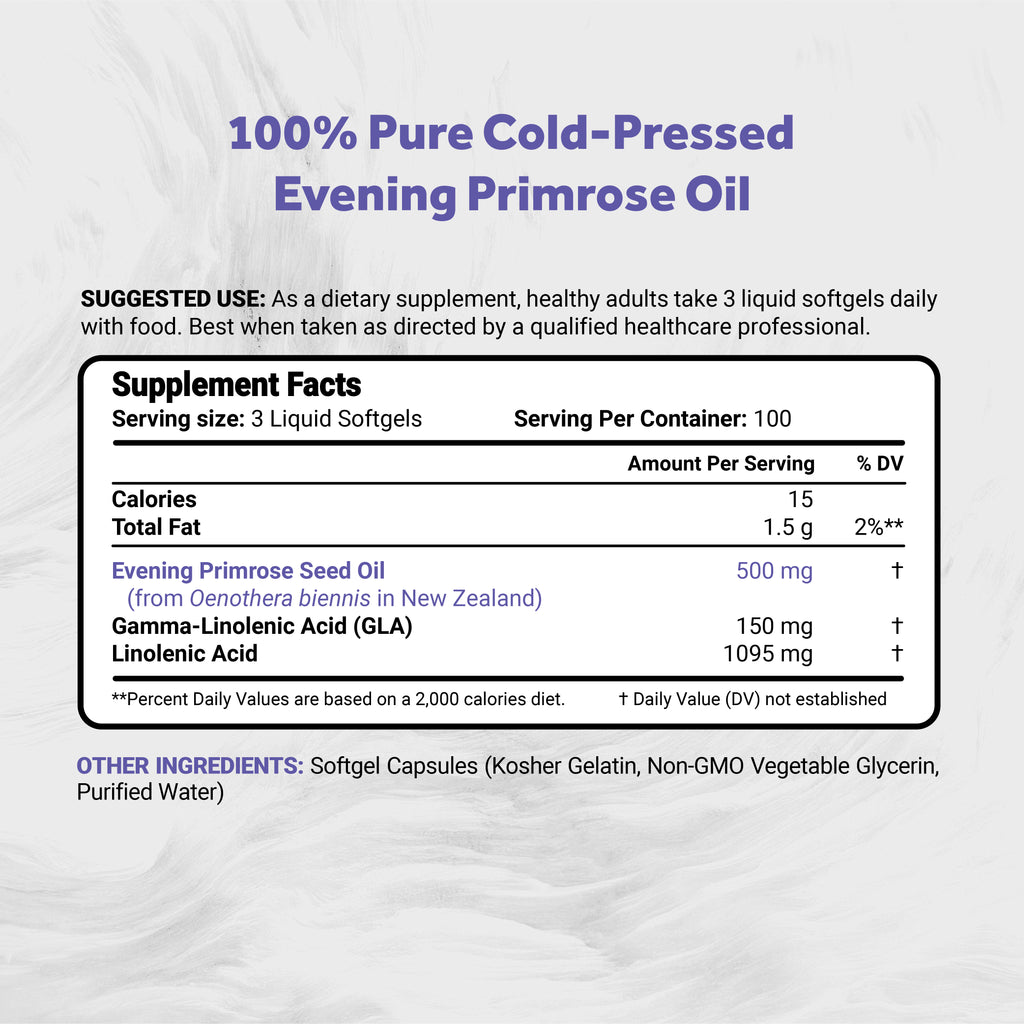 Naturalis Evening Primrose Oil 500mg | New Zealand-Grown, 10% GLA, 3 Softgel/Day