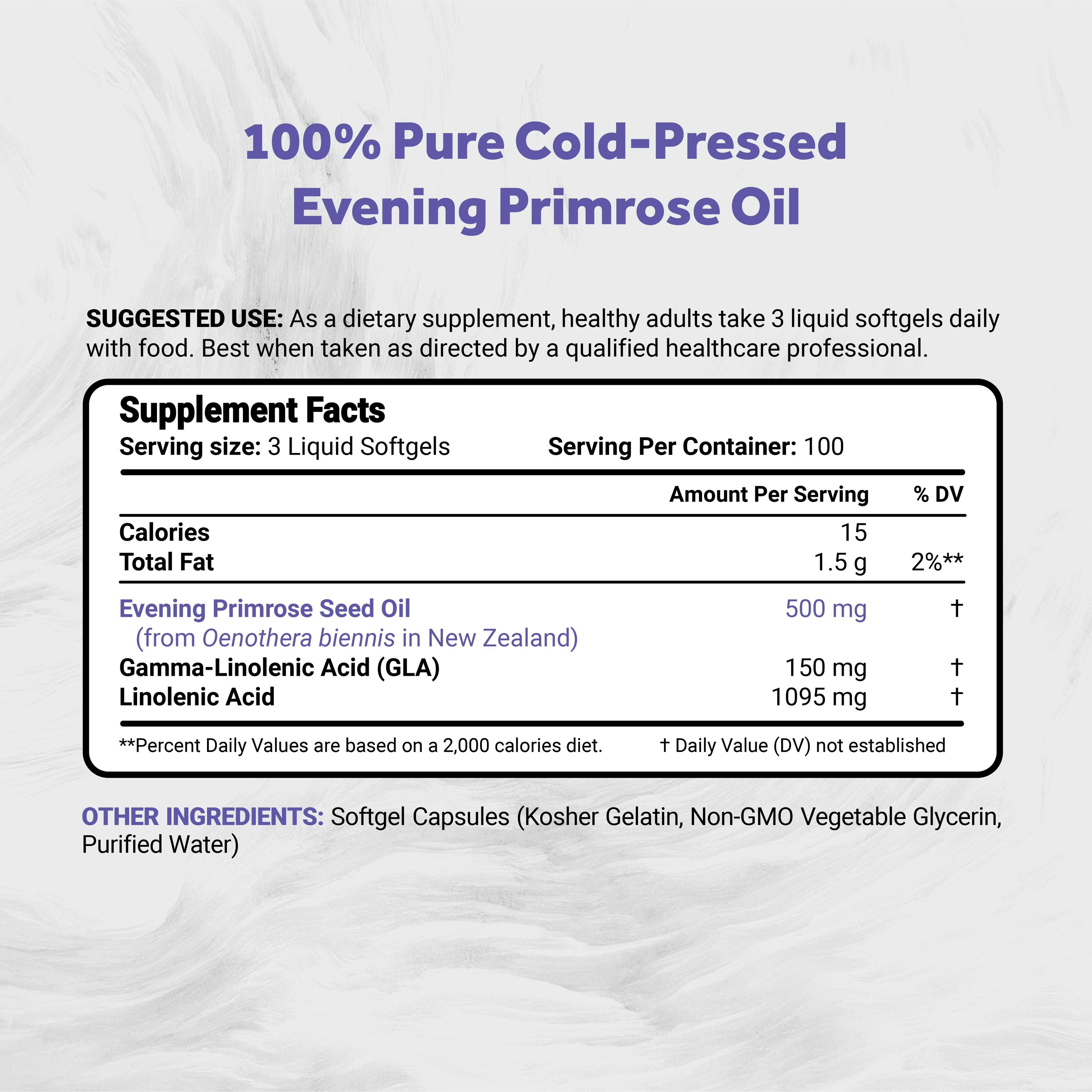 Naturalis Evening Primrose Oil 500mg | New Zealand-Grown, 10% GLA, 3 Softgel/Day