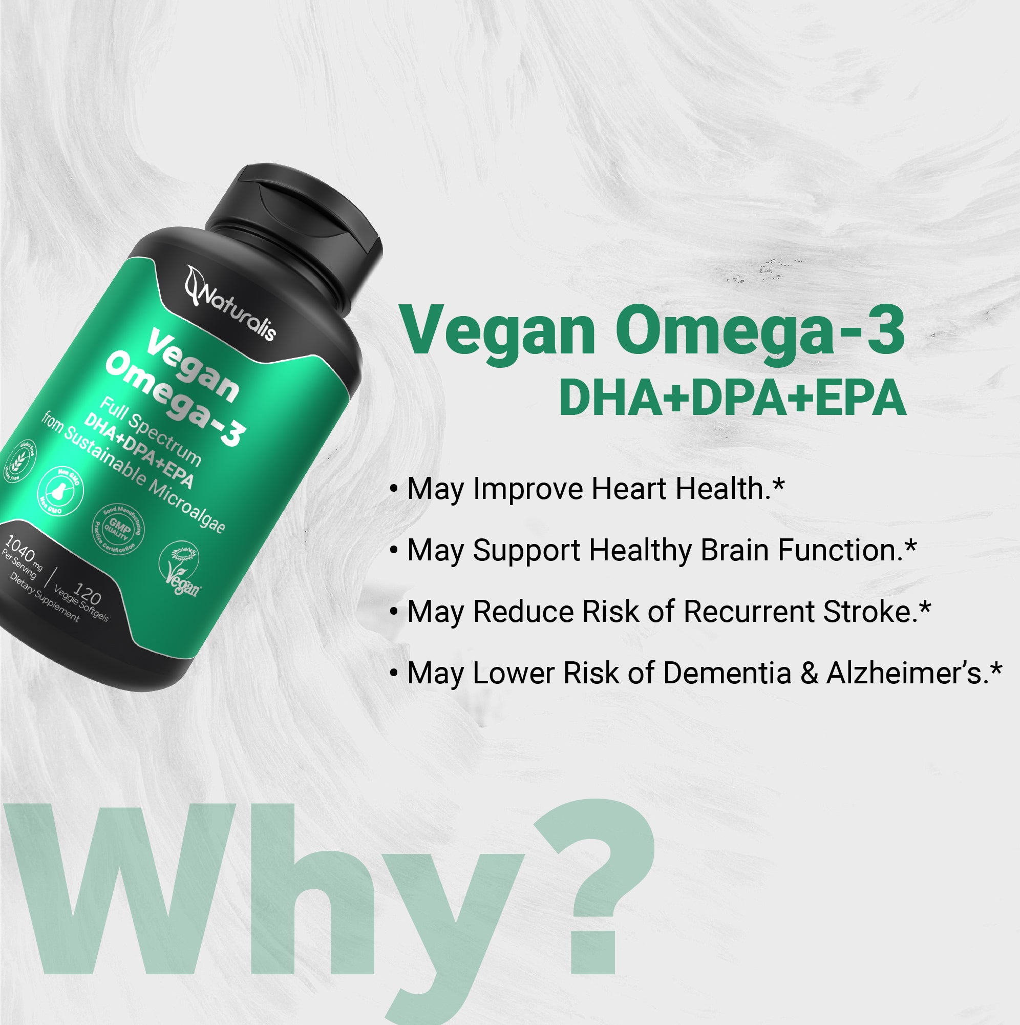 Naturalis Vegan Omega 3 DHA, EPA & DPA from Algae | Vegan Society Certified, Sustainably Sourced, True Full Spectrum