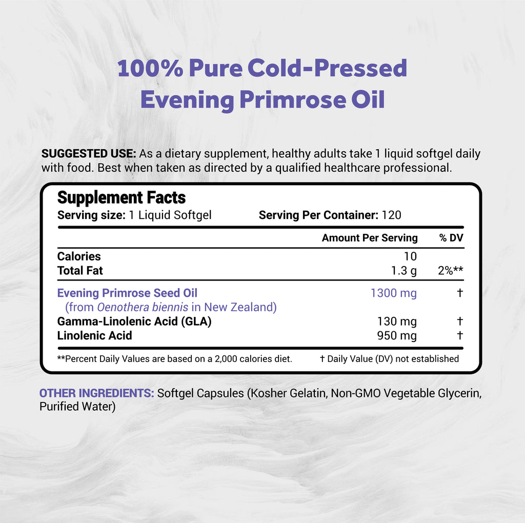 Naturalis Evening Primrose Oil (1300mg) | 100% Natural from New Zealand | Non-GMO, Soy & Gluten Free, Zero Filler