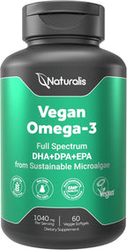Naturalis Vegan Omega 3 DHA, EPA & DPA from Algae | Vegan Society Certified, Sustainably Sourced, True Full Spectrum