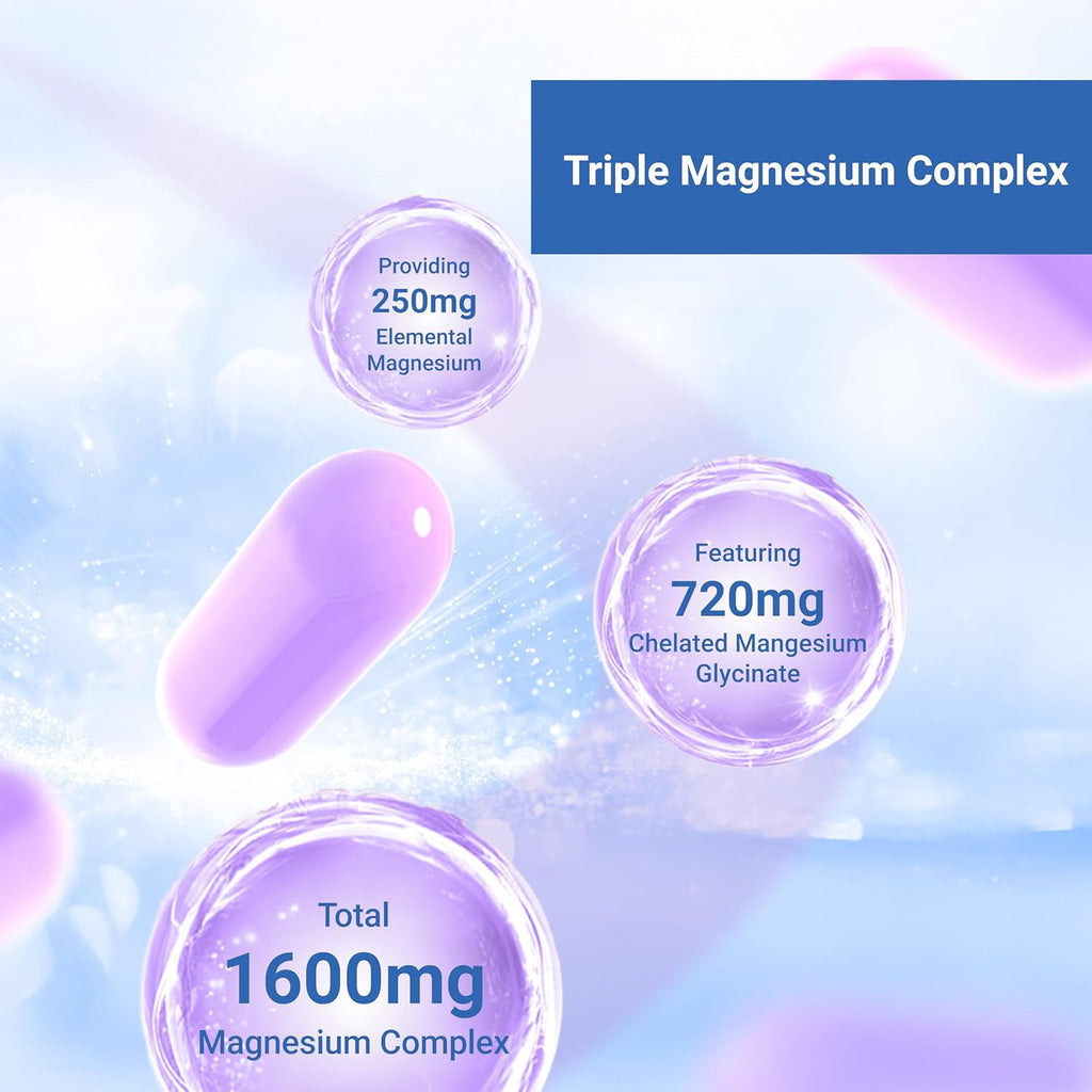 Naturalis Vegan Triple Magnesium Complex | Chelated Glycinate, Citrate & Oxide 1600mg Delivers 250mg Elemental Magnesium | Easily Absorbed for Stress, Muscle, Heart, Bone Support*