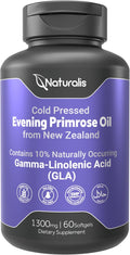 Naturalis Evening Primrose Oil (1300mg) | 100% Natural from New Zealand | Non-GMO, Soy & Gluten Free, Zero Filler