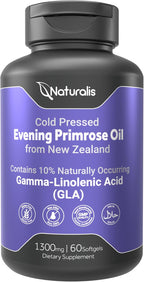 Naturalis Evening Primrose Oil (1300mg) | 100% Natural from New Zealand | Non-GMO, Soy & Gluten Free, Zero Filler