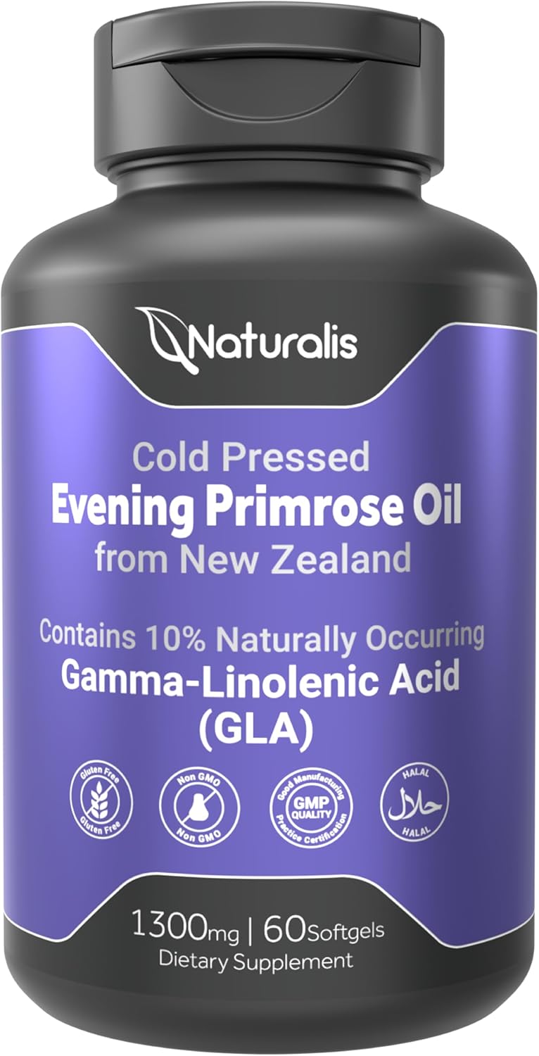 Naturalis Evening Primrose Oil (1300mg) | 100% Natural from New Zealand | Non-GMO, Soy & Gluten Free, Zero Filler