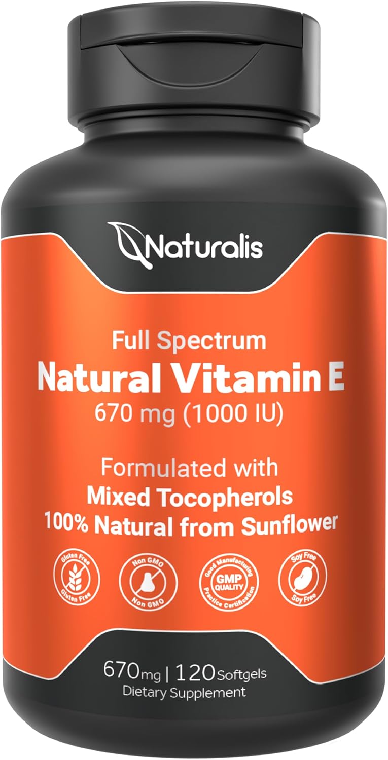 Naturalis Sunflower Vitamin E 670mg (1000 IU) with Mixed Tocopherols | Essential Skin Vitamin & Immune Support | Non-GMO, Soy & Gluten Free