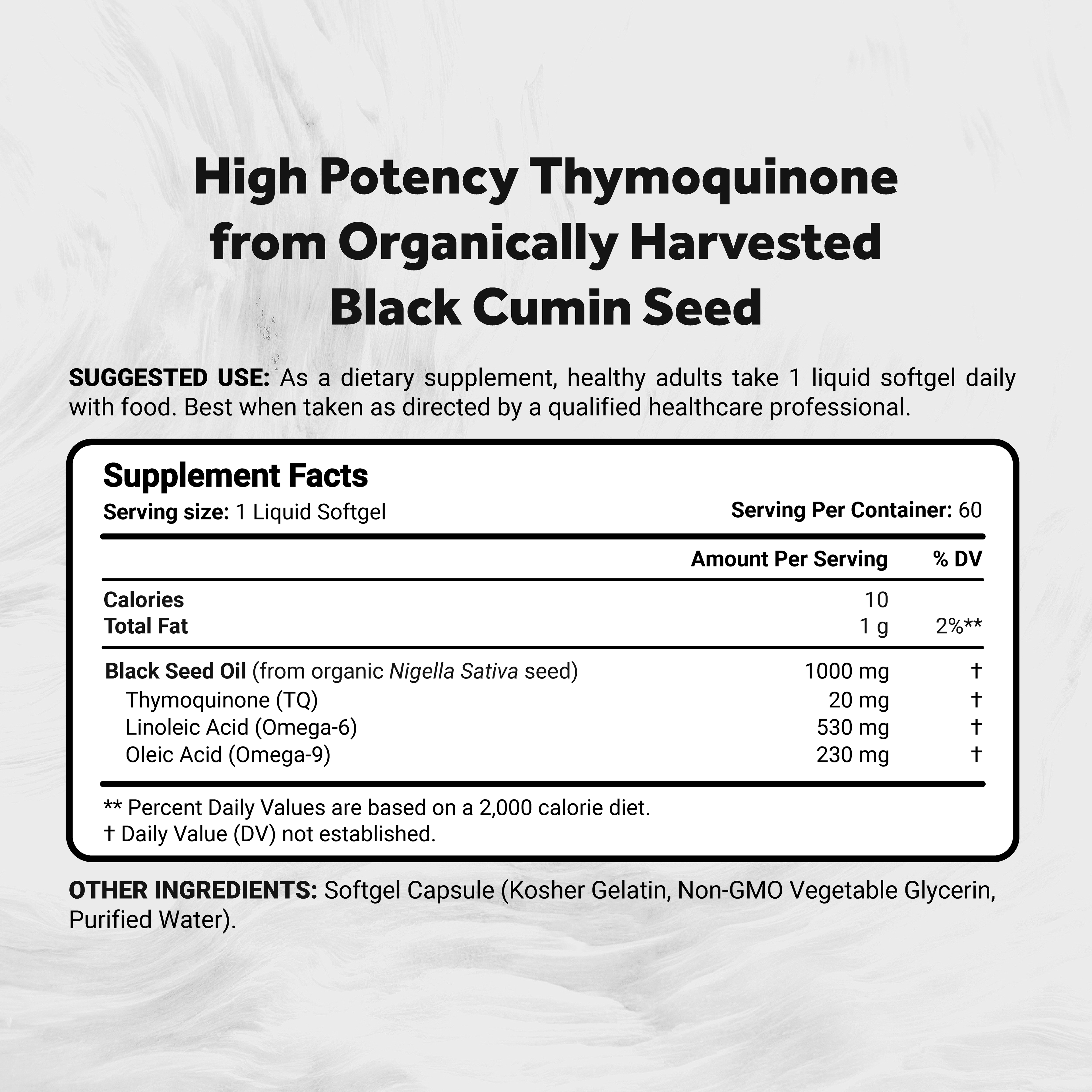 Cold Pressed Black Seed Oil 1000mg |2% Naturally Occurring Thymoquinone (TQ) image 1