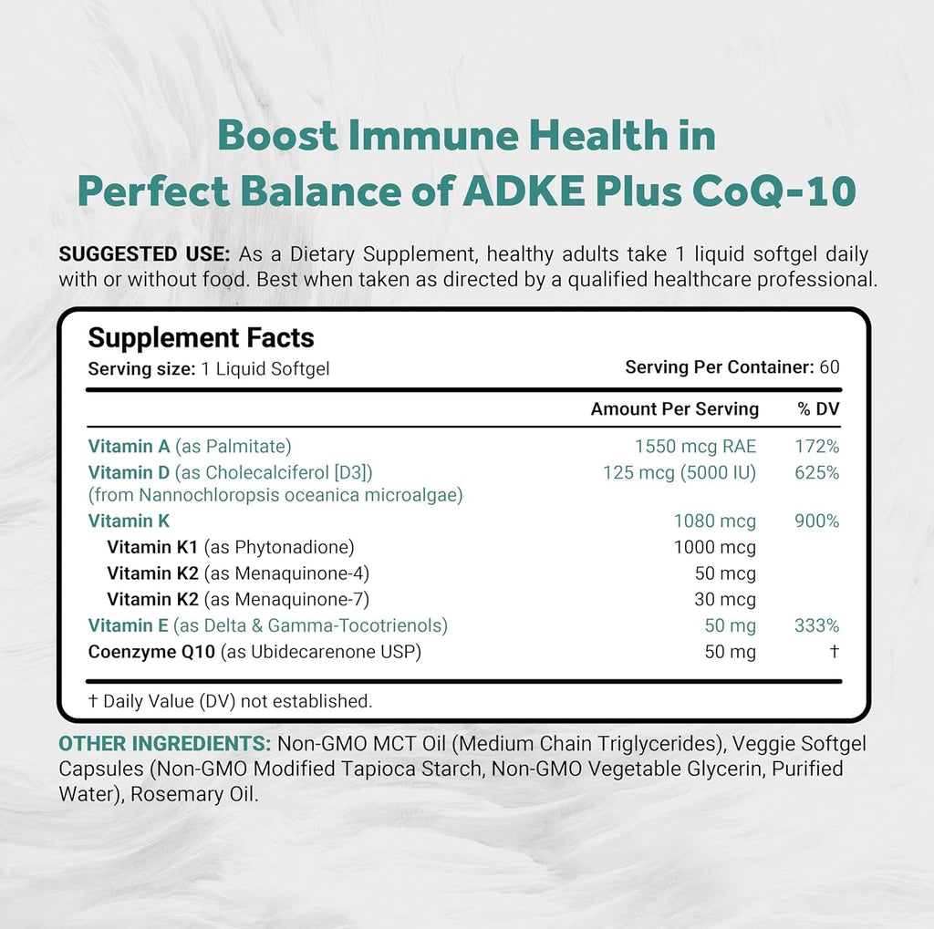 Naturalis Vegan Vitamin ADK with 50mg Tocotrienol and CoQ-10 | Nano-Emulsified in EVOO for Better Absoprtion | Non-GMO, Soy Free and Vegan Society Certified