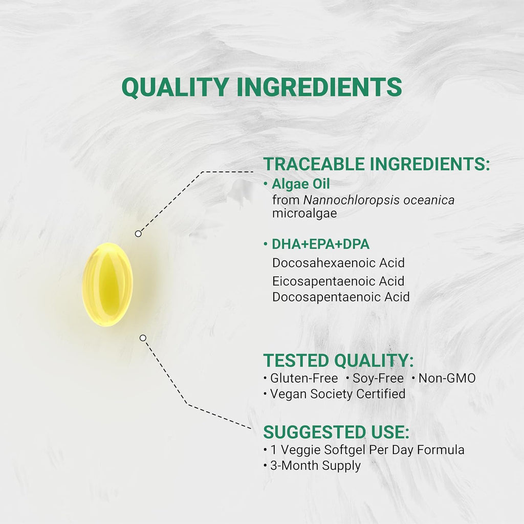 Naturalis Double Strength Vegan Omega 3 DHA, EPA & DPA from Microalgae | Vegan Society Certified, Sustainably Sourced, True Full Spectrum