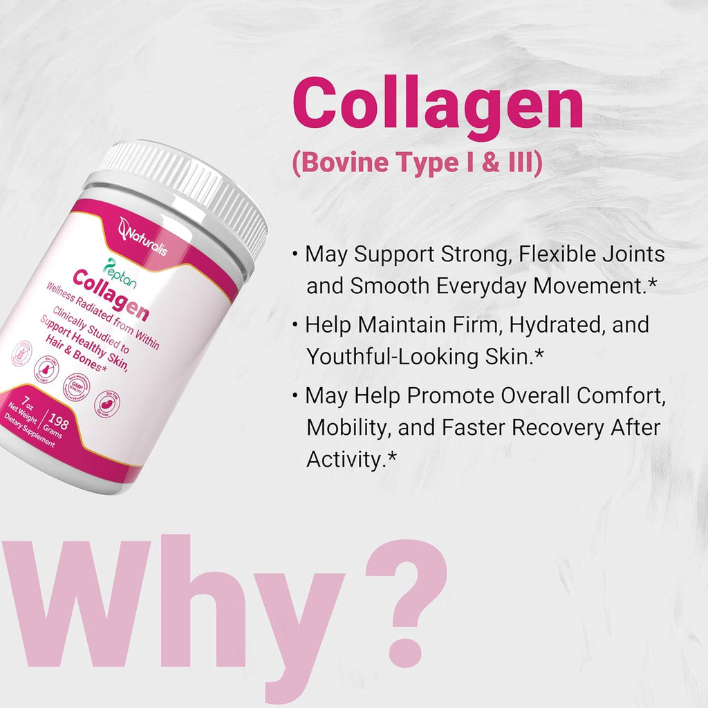 Naturalis Collagen Peptides Powder (7oz) | Made with Peptan® Collagen, Clinically Studied to Support Healthy Skin, Hair & Bones* | Soy & Gluten Free, Grass-Fed, Non-GMO, Halal, Kosher