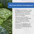 Naturalis Vegan Triple Magnesium Complex | Chelated Glycinate, Citrate & Oxide 1600mg Delivers 250mg Elemental Magnesium | Easily Absorbed for Stress, Muscle, Heart, Bone Support*