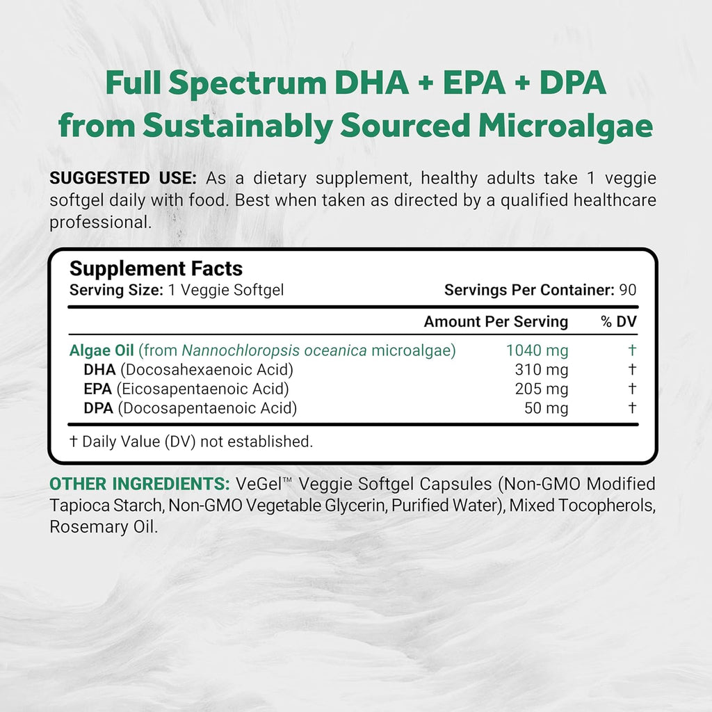 Naturalis Double Strength Vegan Omega 3 DHA, EPA & DPA from Microalgae | Vegan Society Certified, Sustainably Sourced, True Full Spectrum