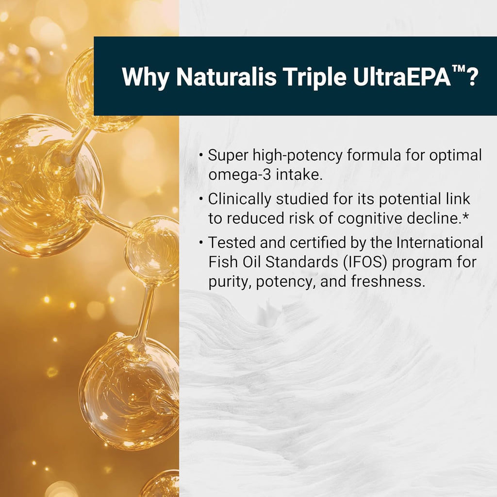 Naturalis Triple Strength UltraEPA™ EPA 1000mg | Pharmaceutical Grade High Purity 99% Omega-3 with 96.5% EPA Burpless Fish Oil | IFOS Certified, Sustainably Sourced, Non-GMO | 30 Softgels
