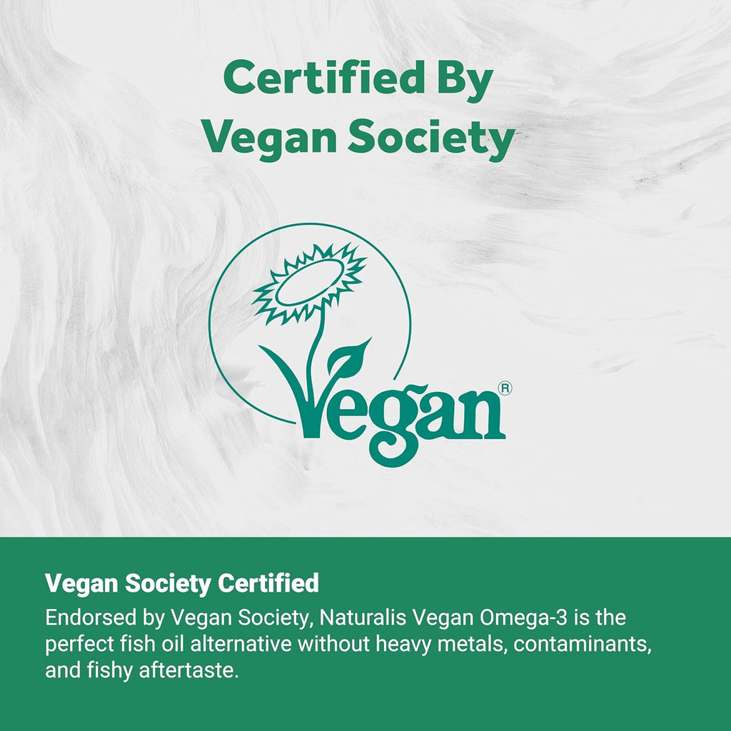 Naturalis Double Strength Vegan Omega 3 DHA, EPA & DPA from Microalgae | Vegan Society Certified, Sustainably Sourced, True Full Spectrum