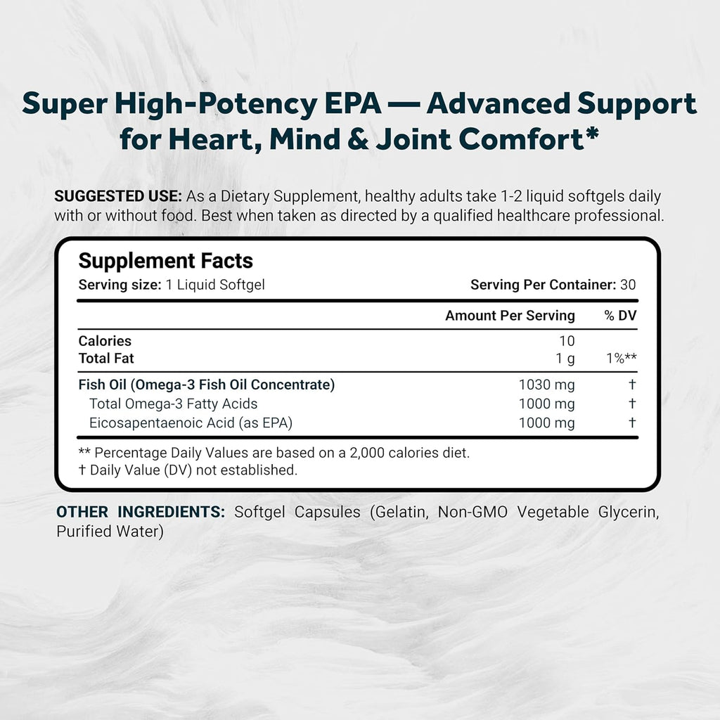 Naturalis Triple Strength UltraEPA™ EPA 1000mg | Pharmaceutical Grade High Purity 99% Omega-3 with 96.5% EPA Burpless Fish Oil | IFOS Certified, Sustainably Sourced, Non-GMO | 30 Softgels