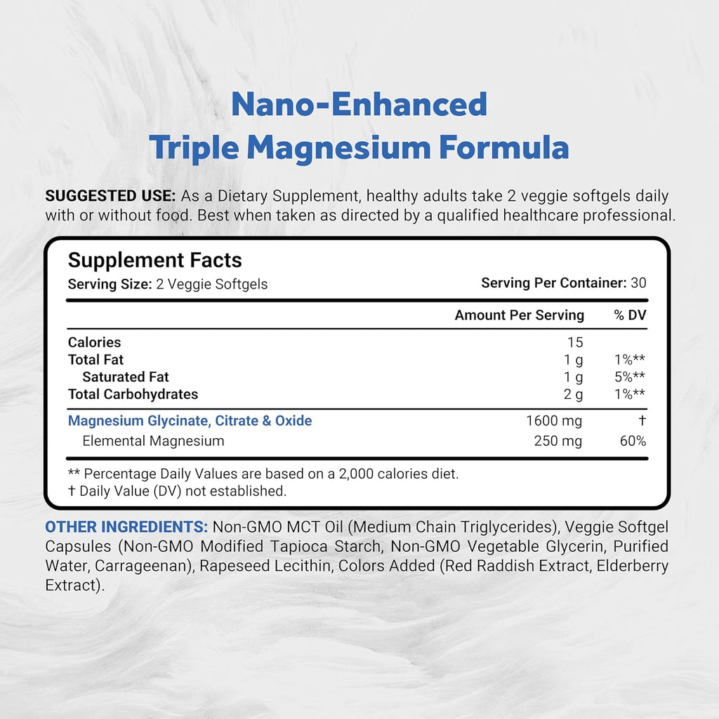 Naturalis Vegan Triple Magnesium Complex | Chelated Glycinate, Citrate & Oxide 1600mg Delivers 250mg Elemental Magnesium | Easily Absorbed for Stress, Muscle, Heart, Bone Support*