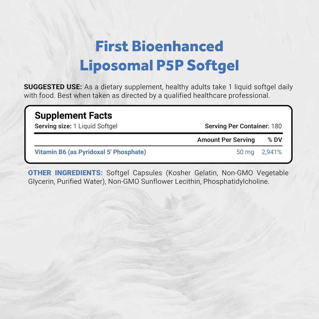 Naturalis Liposomal P-5-P 50mg Activated Vitamin B6 Nano-Emulsified in MCT Oil for Better Absorption | Non-GMO and Soy Free | Support Energy Metabolism and Neurological Function
