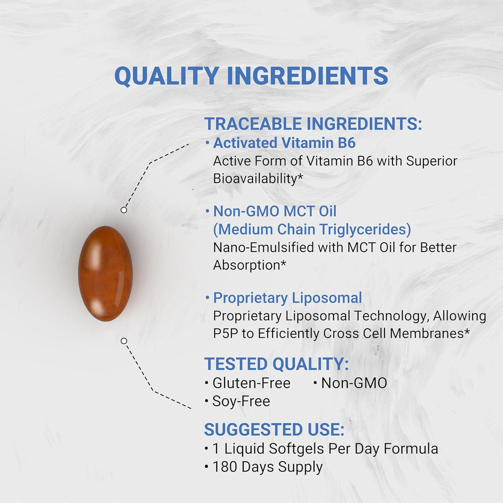 Naturalis Liposomal P-5-P 50mg Activated Vitamin B6 Nano-Emulsified in MCT Oil for Better Absorption | Non-GMO and Soy Free | Support Energy Metabolism and Neurological Function