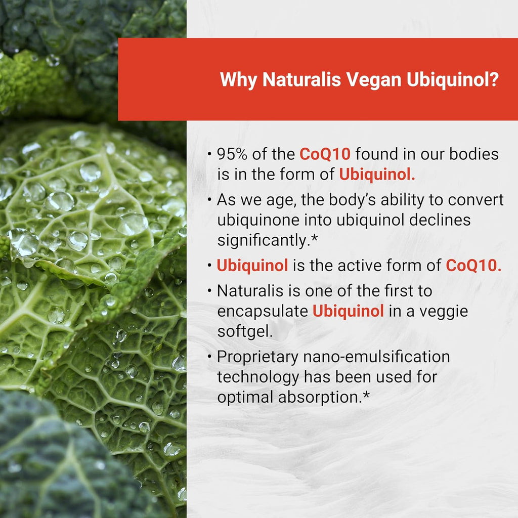 Naturalis Ubiquinol 100mg Active CoQ-10 Emulsified in MCT Oil for Better Absorption | Gluten Free, Non-GMO & Soy-Free | Cardiovascular Wellness, Antioxidant Protection, and Healthy Skin*