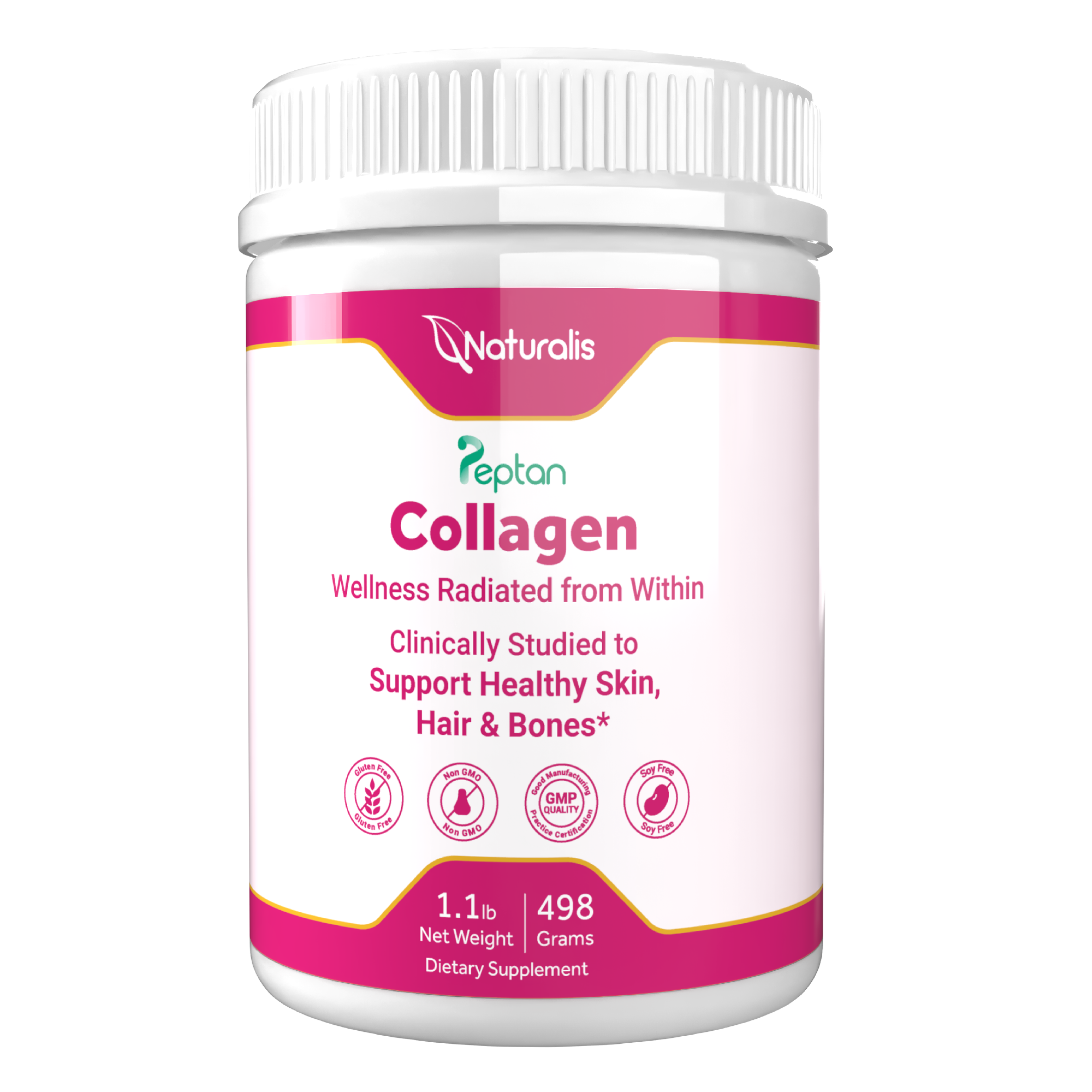 Naturalis Collagen Peptides Powder (7oz) | Made with Peptan® Collagen, Clinically Studied to Support Healthy Skin, Hair & Bones* | Soy & Gluten Free, Grass-Fed, Non-GMO, Halal, Kosher