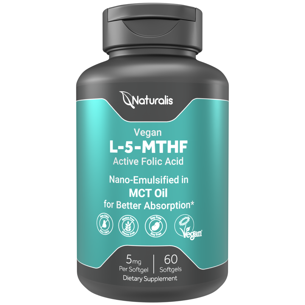 Naturalis Vegan L-5-MTHF 5mg (8300 mcg DFE) | Active Folate for Prenatal & Methylation Support | Vegan, Non-GMO, Soy & Gluten Free