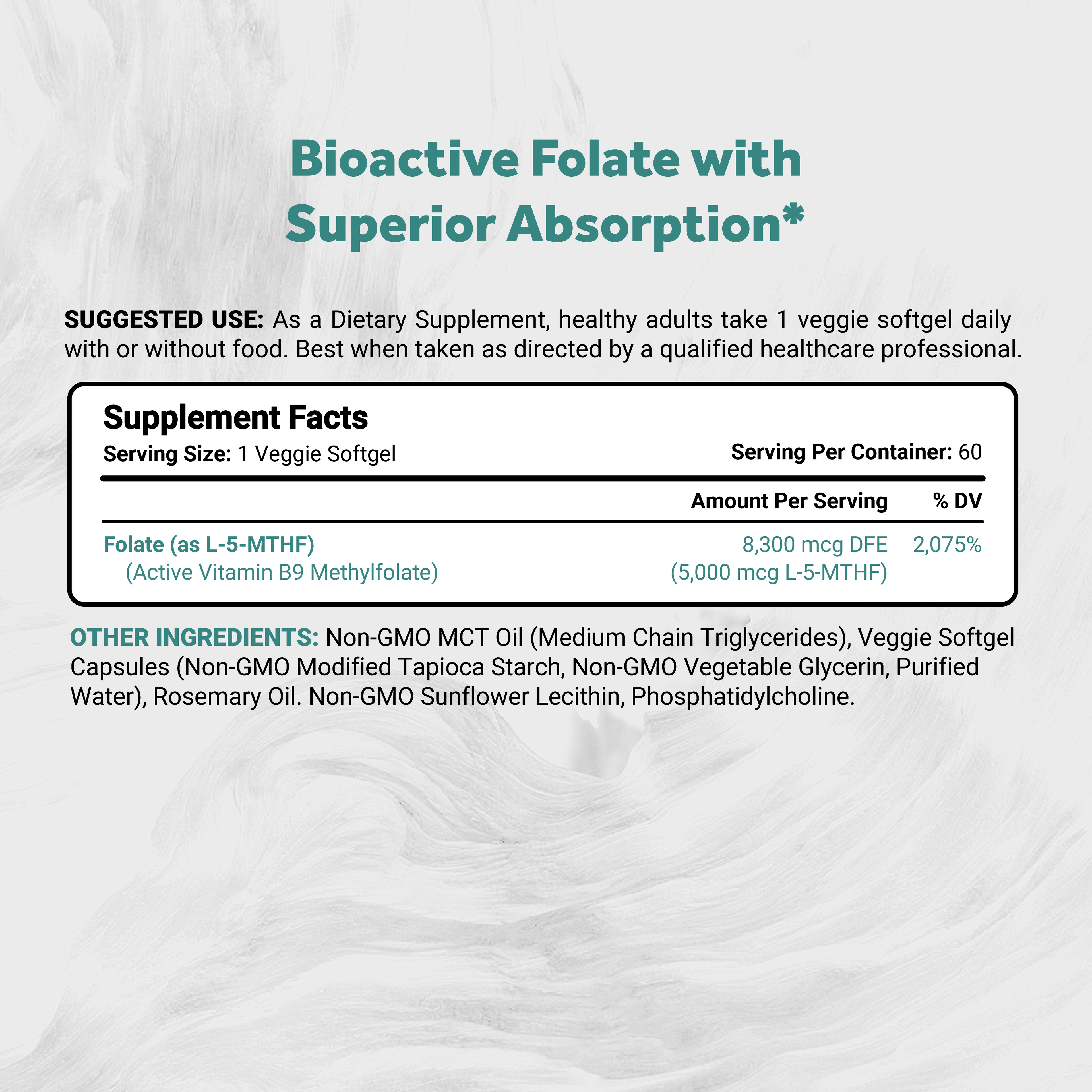 Naturalis Vegan L-5-MTHF 5mg (8300 mcg DFE) | Active Folate for Prenatal & Methylation Support | Vegan, Non-GMO, Soy & Gluten Free