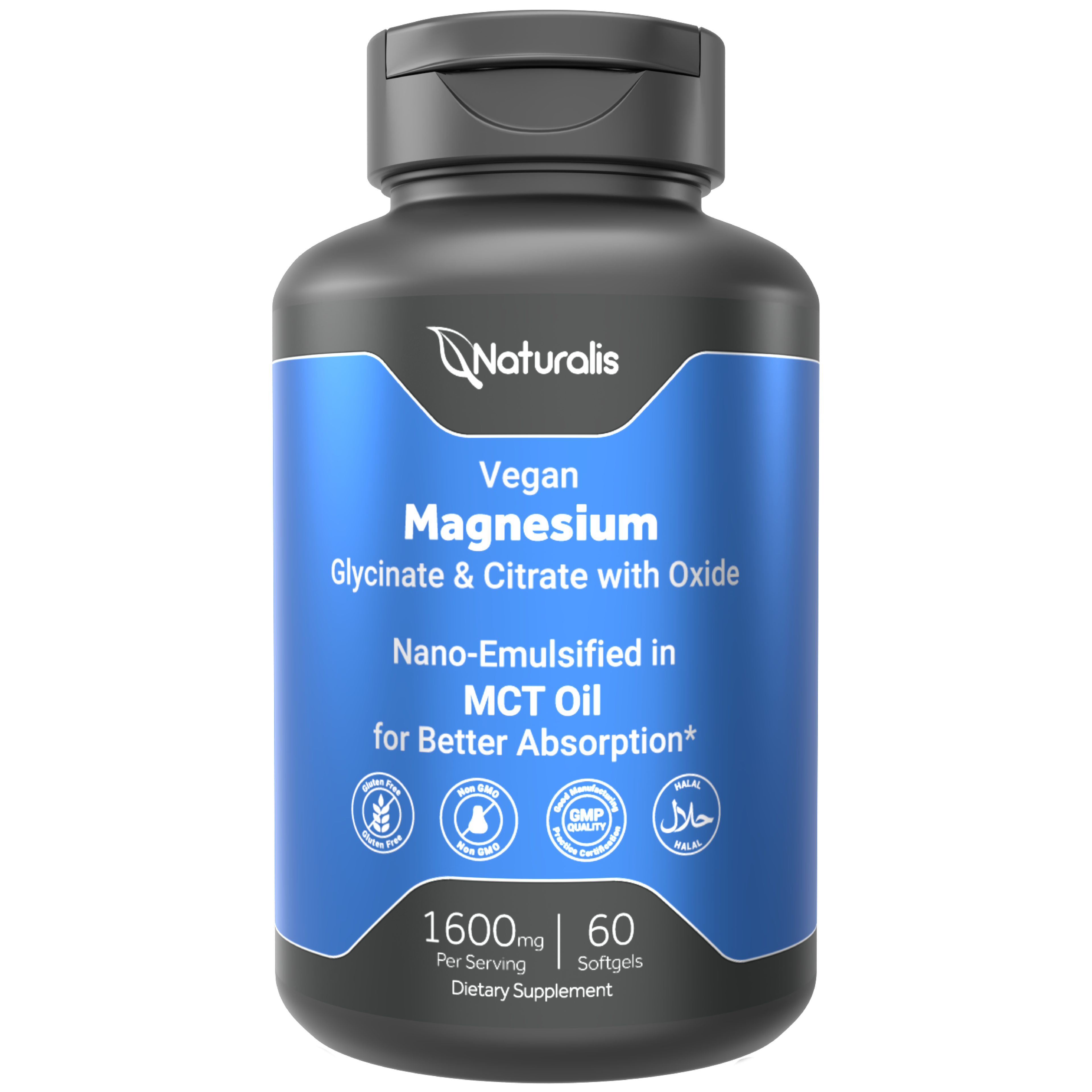 Naturalis Vegan Triple Magnesium Complex | Chelated Glycinate, Citrate & Oxide 1600mg Delivers 250mg Elemental Magnesium | Easily Absorbed for Stress, Muscle, Heart, Bone Support*