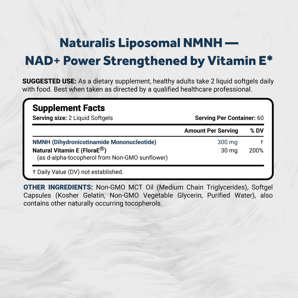 Naturalis Liposomal NMNH 300mg (NMN Alternative) | Boost NAD+ Levels & Support Healthy Aging* | Bioenhanced with Vitamin E for Advanced Absorption, Stability & Antioxidant Protection*