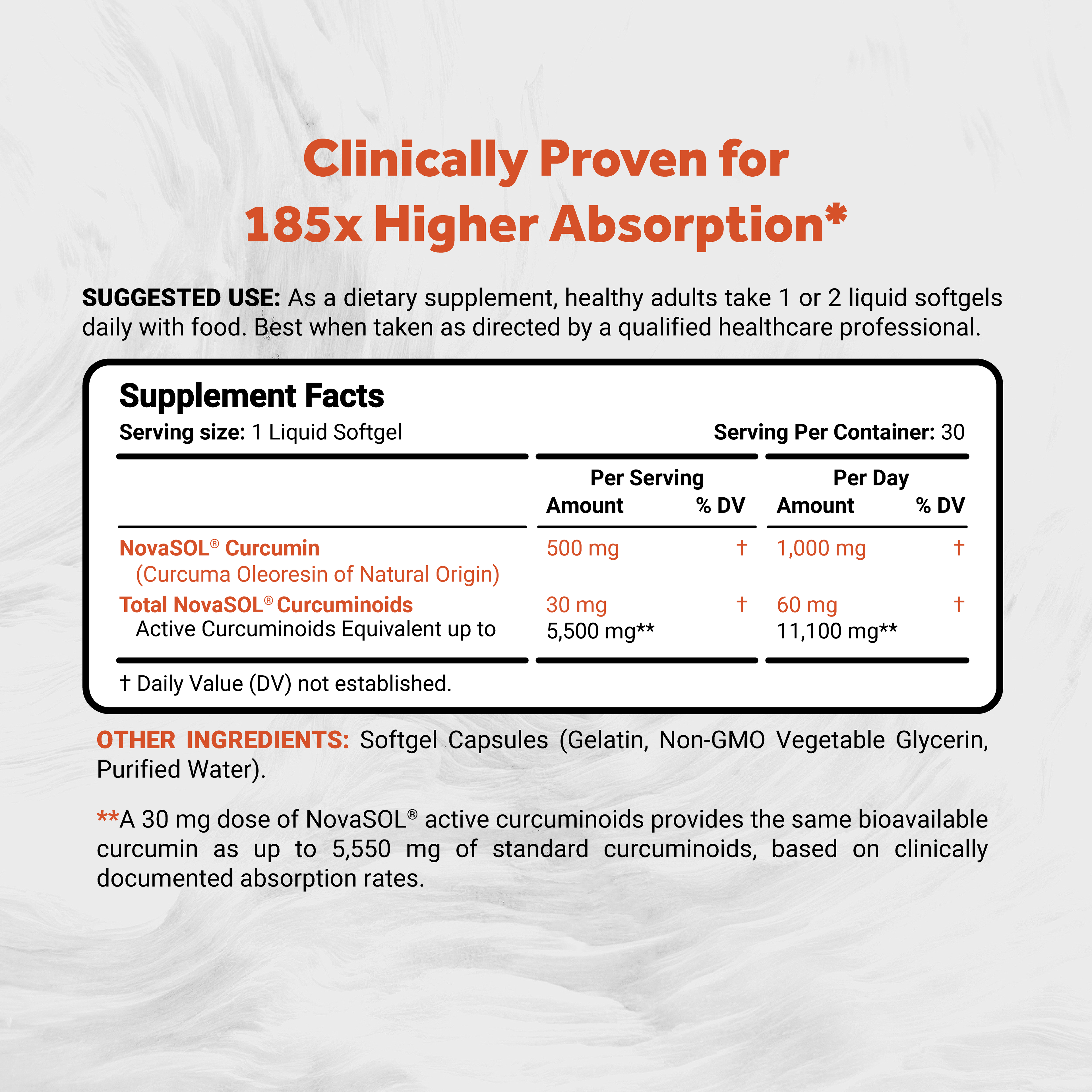 Naturalis NovaSol Curcumin (5,550mg Curcuminoids Equivalent Per Serving) - Clinical Proven with 185X Better Absorption | Antioxidant Support for Brain, Joint & Immune Health* | 30 Servings