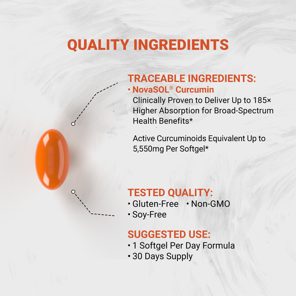 Naturalis NovaSol Curcumin (5,550mg Curcuminoids Equivalent Per Serving) - Clinical Proven with 185X Better Absorption | Antioxidant Support for Brain, Joint & Immune Health* | 30 Servings