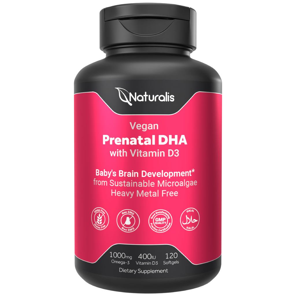 Naturalis Vegan Prenatal with Full Specrum Omega-3 | Algae DHA, EPA, DPA, Vitamin D3 & Active Folate L 5-MTHF | Vegan Society Certified, Sustainably Sourced, Non-GMO & Soy Free